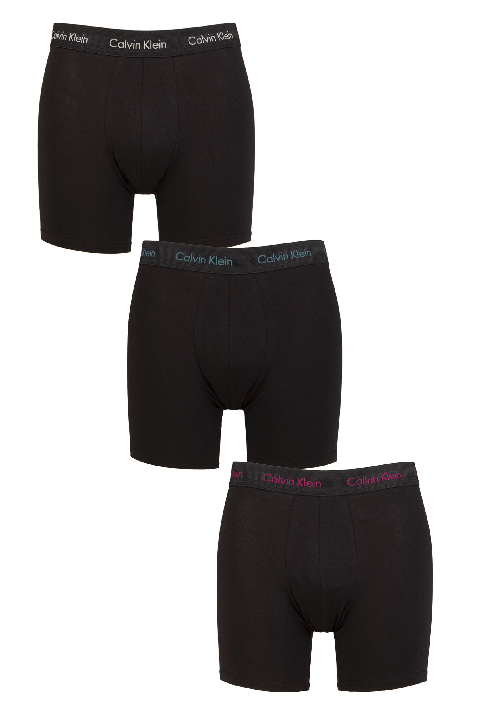 Mens 3 Pack Calvin Klein Cotton Stretch Longer Leg Trunks Grey / Chesapeake Bay / Jewel S