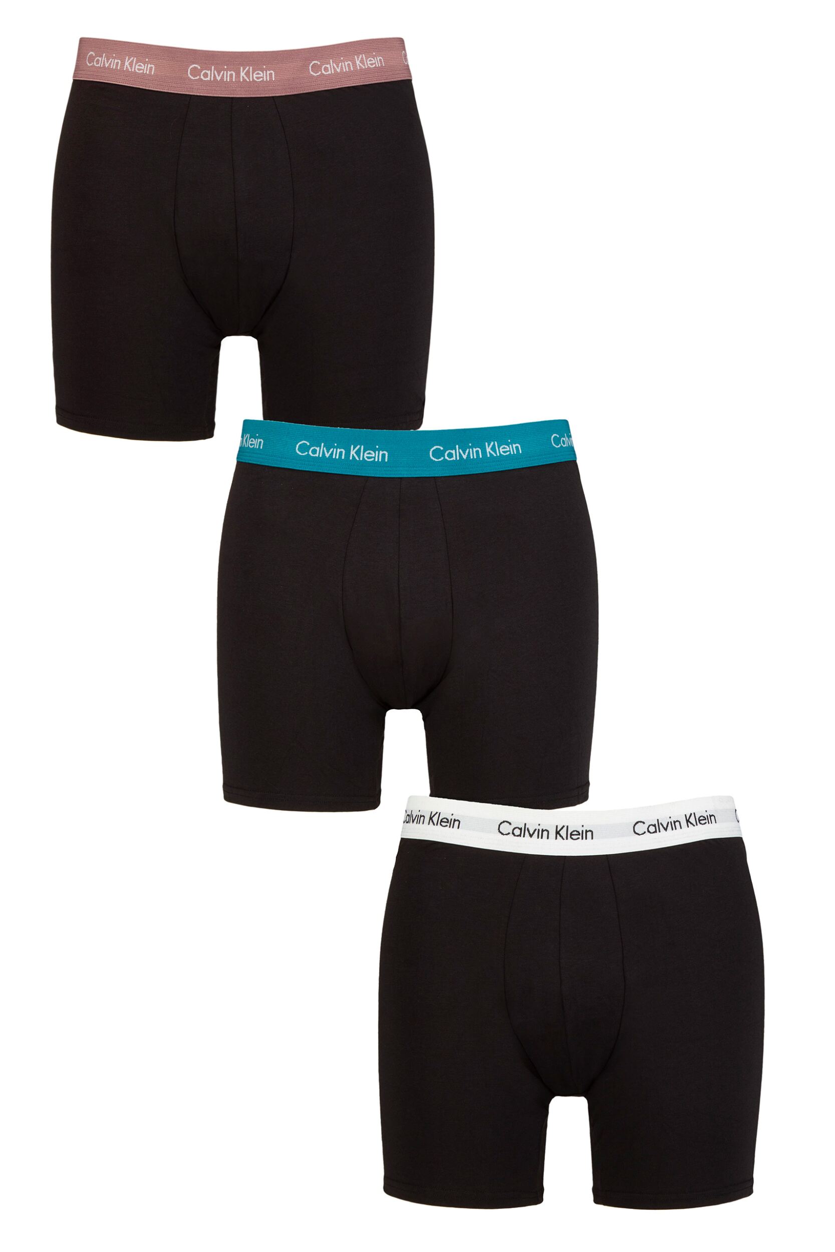 Mens 3 Pack Calvin Klein Cotton Stretch Longer Leg Trunks Capri / Ocean Depths S