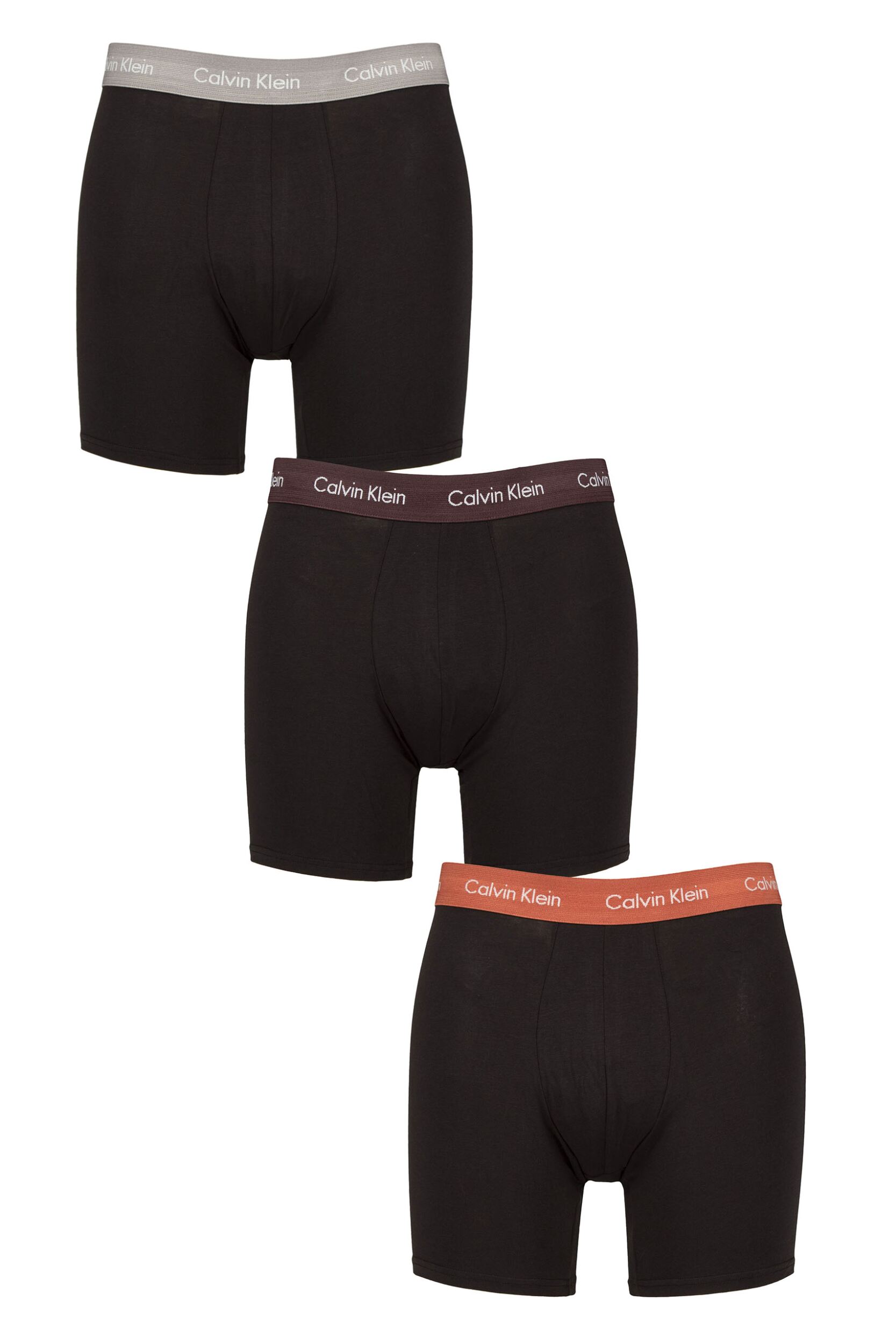 Mens 3 Pack Calvin Klein Cotton Stretch Longer Leg Trunks Rock Ridge / Fudge / Bruchetta M