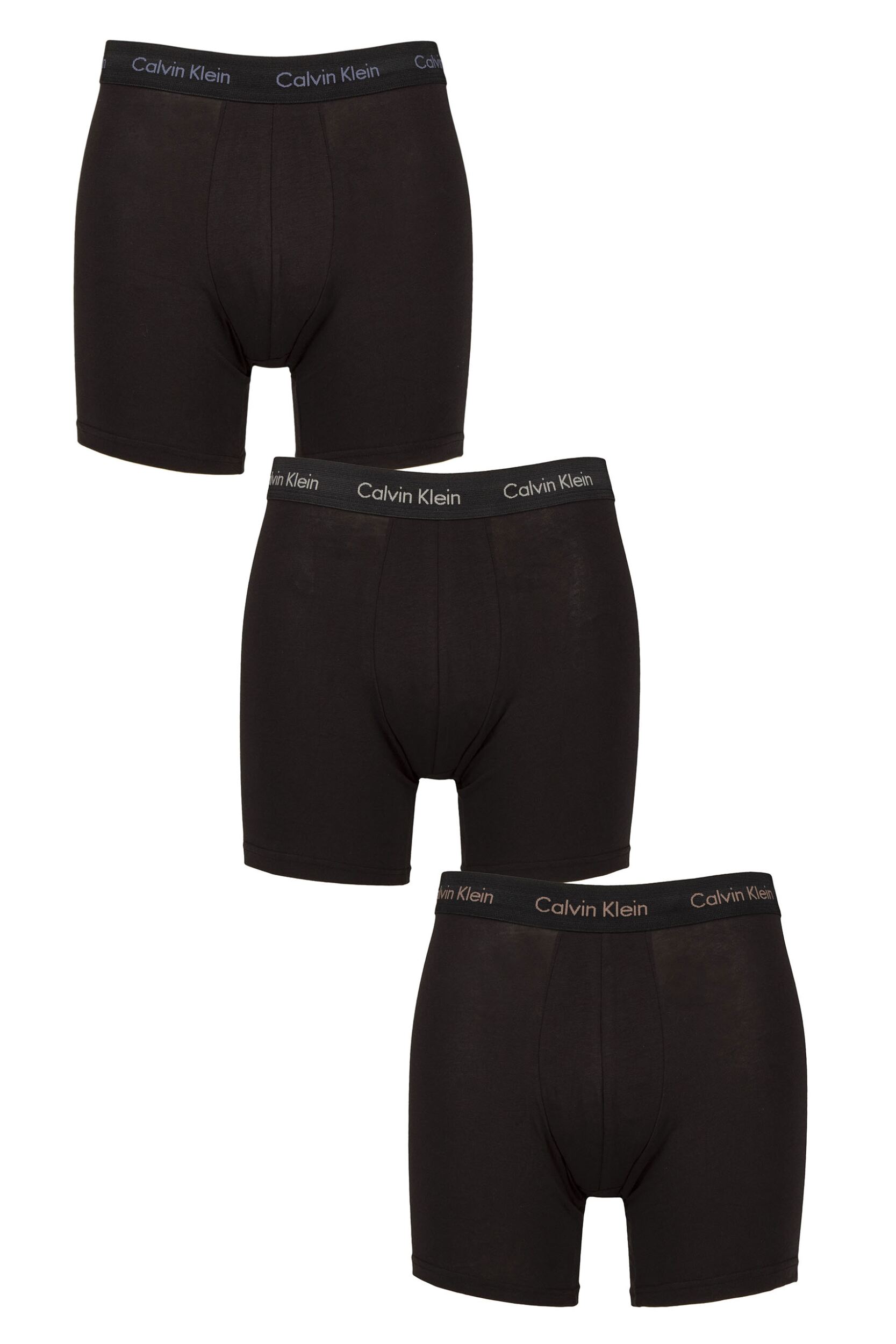 Mens 3 Pack Calvin Klein Cotton Stretch Longer Leg Trunks Iris / Grey / Dusty Tan M