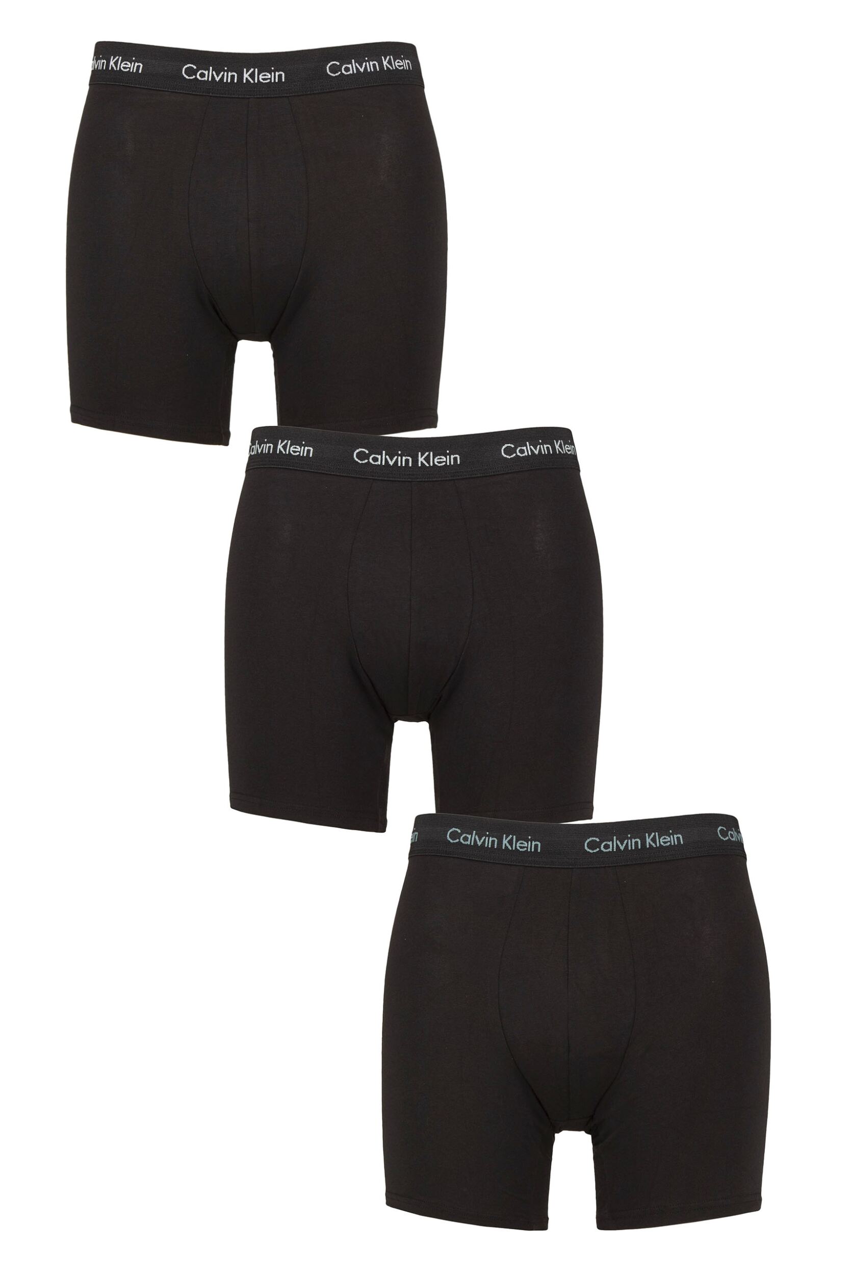 Mens 3 Pack Calvin Klein Cotton Stretch Longer Leg Trunks Black / Shade / Slate XS
