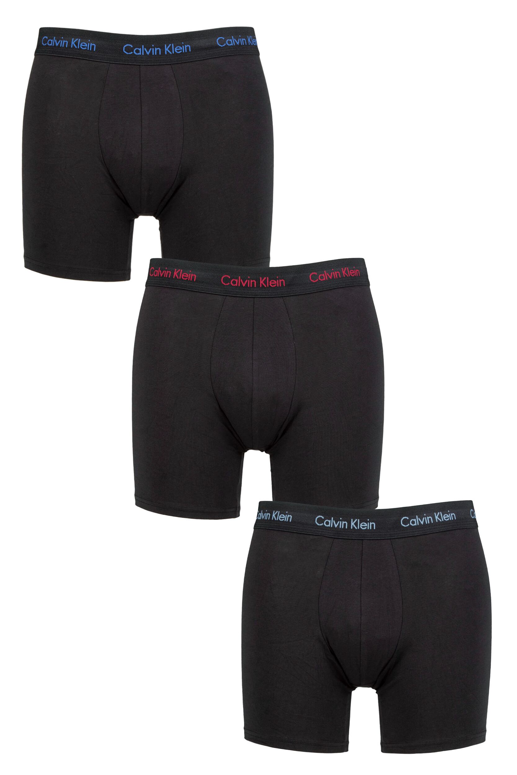 Mens 3 Pack Calvin Klein Cotton Stretch Longer Leg Trunks Cobalt / Rebellious / Dusty Sailor S