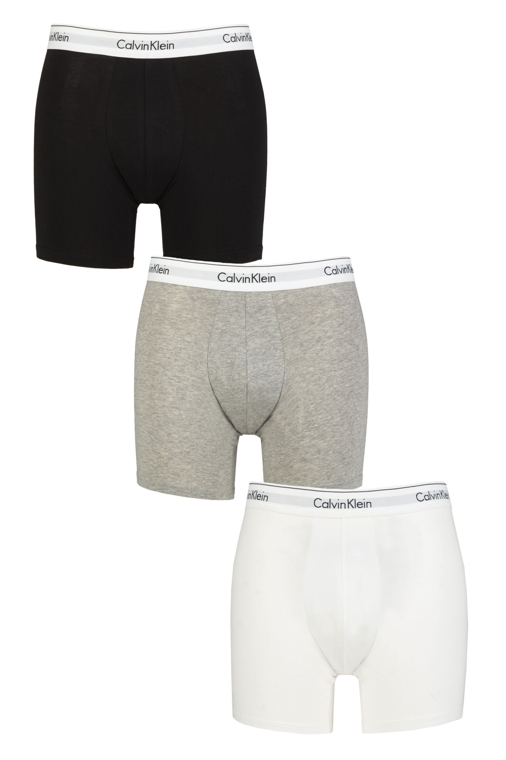 Mens 3 Pack Calvin Klein Cotton Stretch Longer Leg Trunks Black / White / Grey Heather M