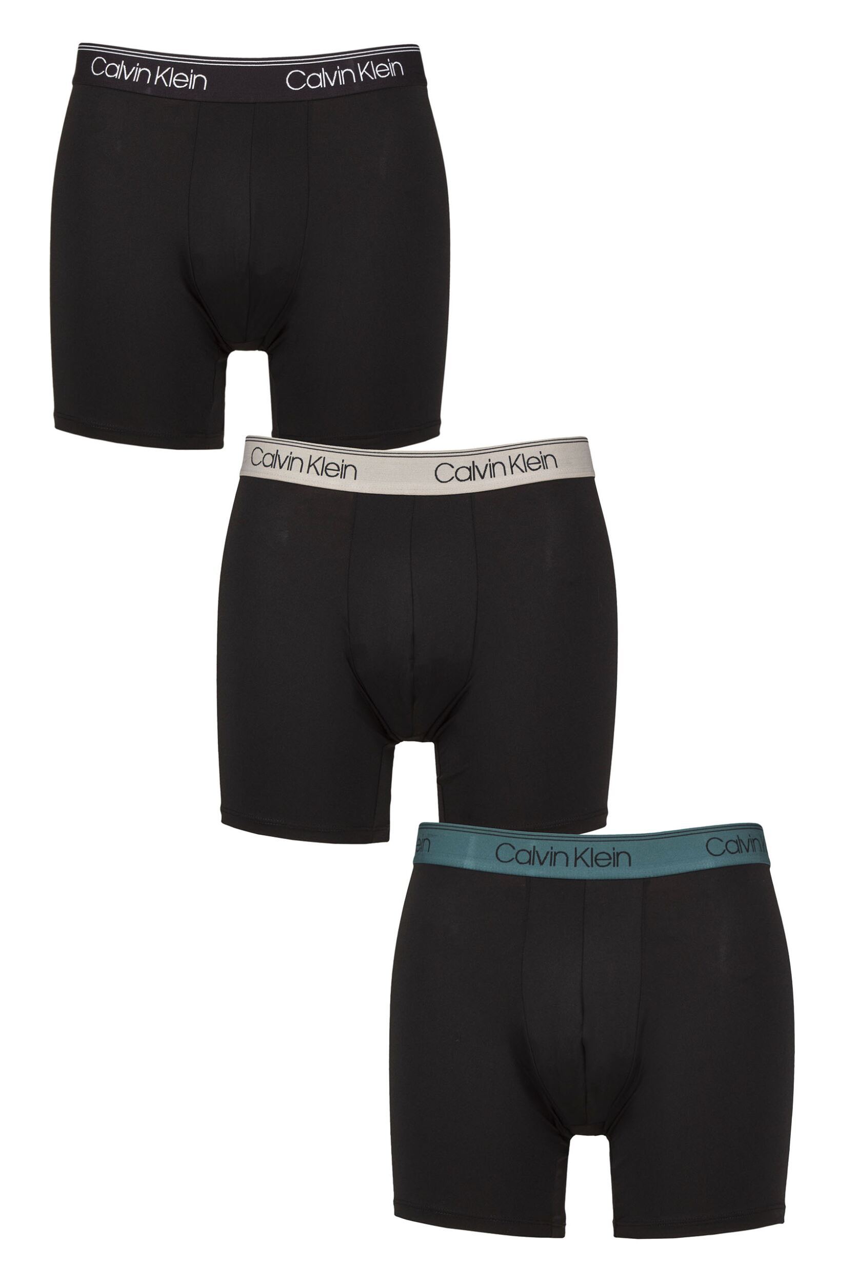 Mens 3 Pack Calvin Klein Microfiber Stretch Classic Fit Boxer Briefs Black / Ash / Mediterranean L