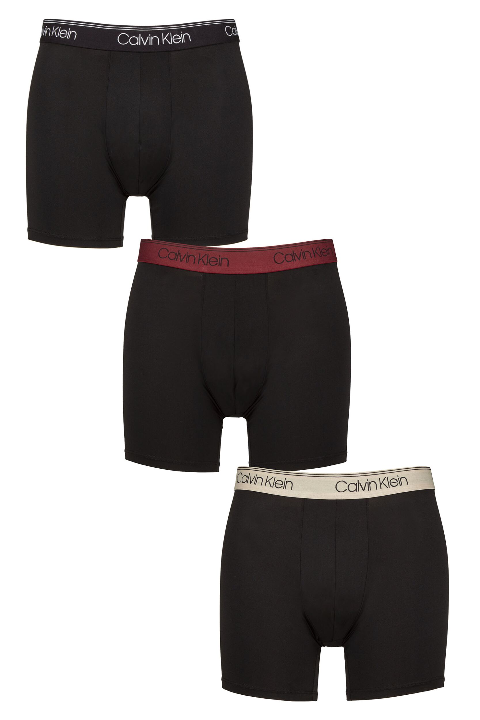 Mens 3 Pack Calvin Klein Microfiber Stretch Classic Fit Boxer Briefs Black / Syrah / Cocoon XXL