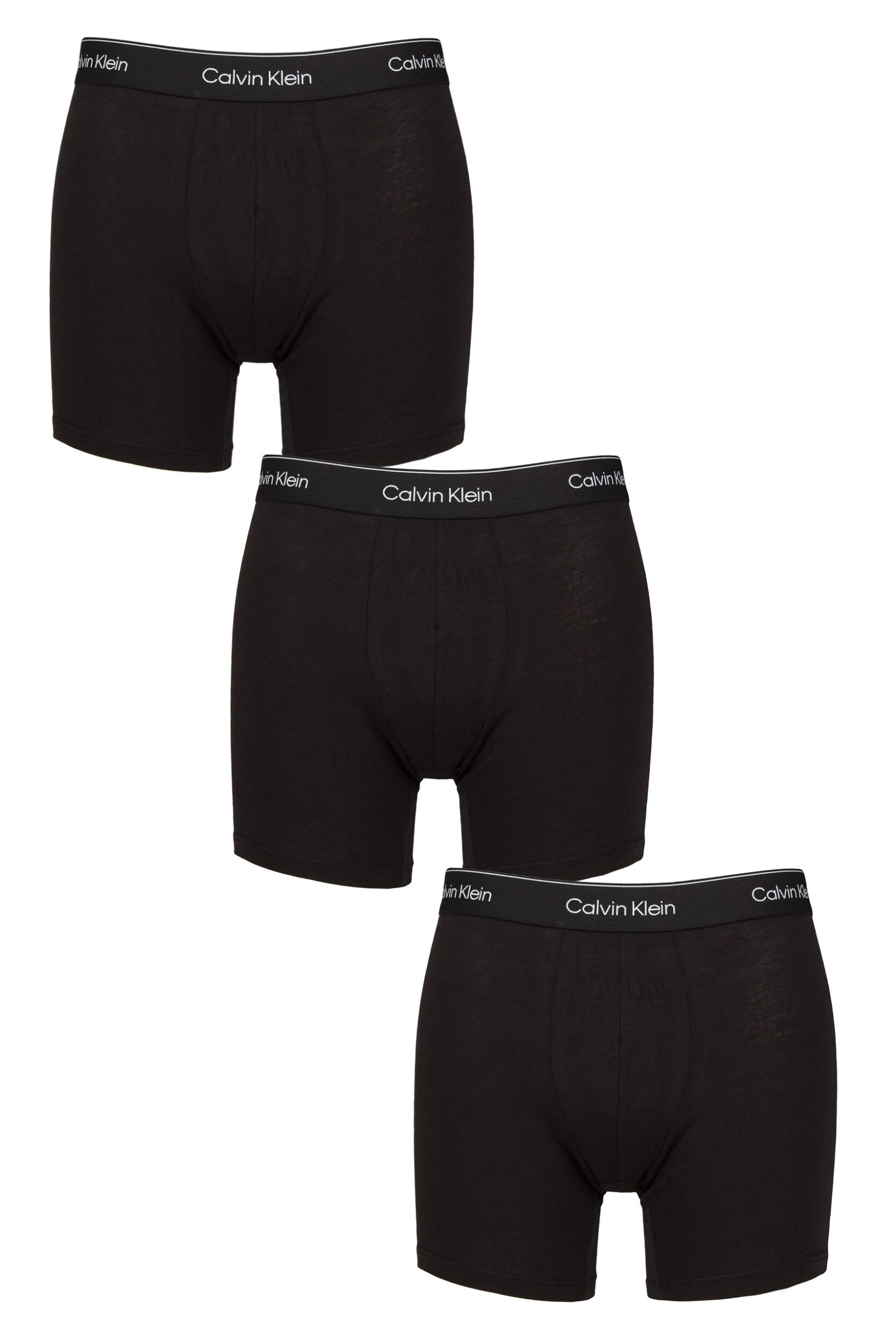 Mens 3 Pack Calvin Klein Cotton Stretch Longer Leg Trunks Black / Black  XS
