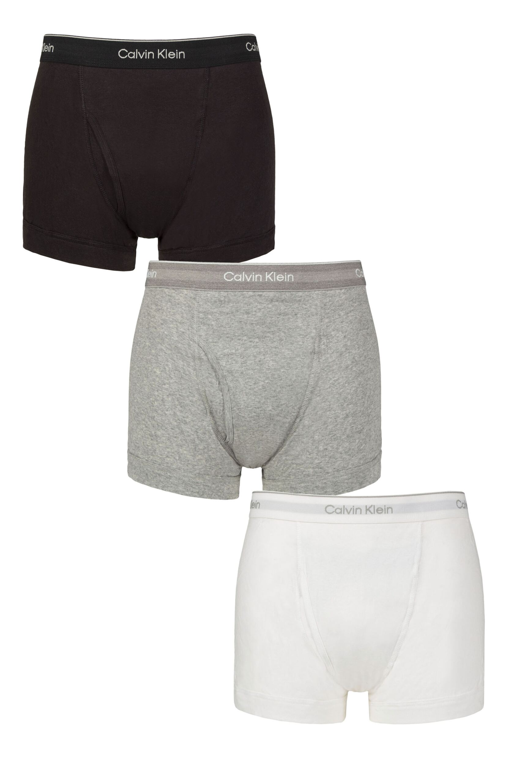 Mens 3 Pack Calvin Klein 100% Cotton Trunks Black / Grey Heather / White L