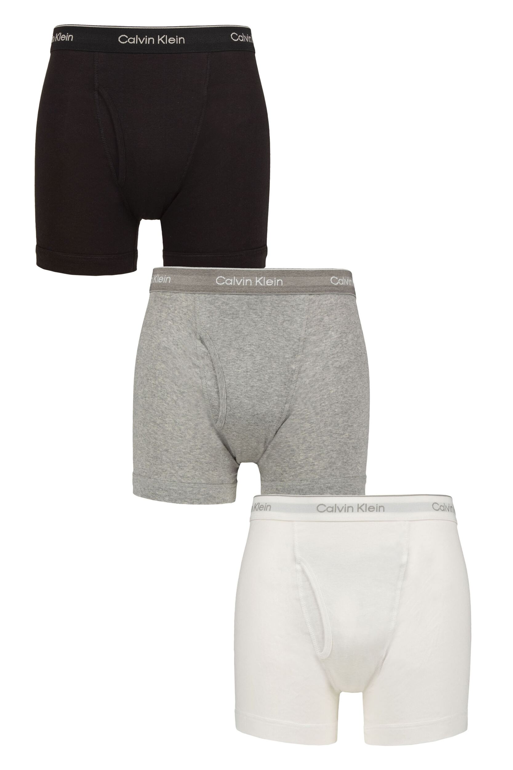 Mens 3 Pack Calvin Klein 100% Cotton Classic Fit Boxer Briefs Black / Grey Heather / White M