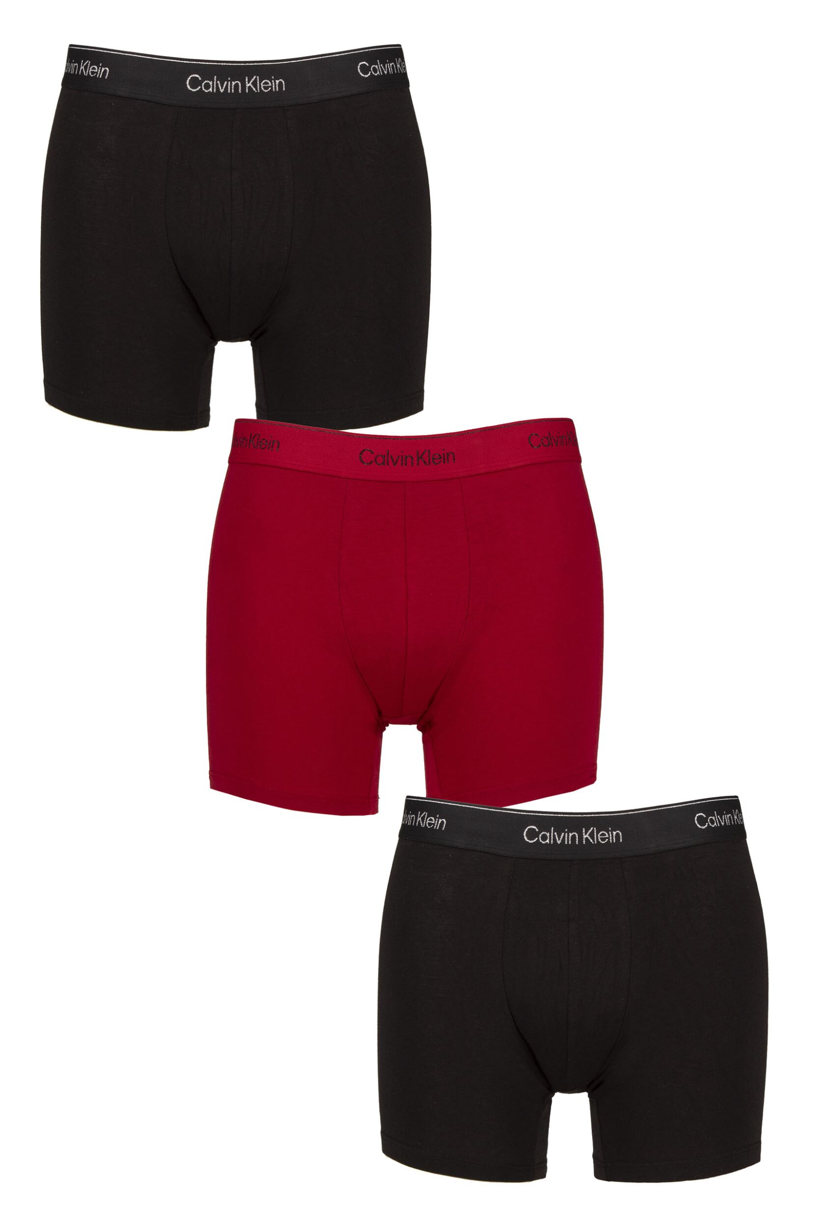 Mens 3 Pack Calvin Klein Extra Soft Cotton Stretch  Boxer Briefs Black / Red L