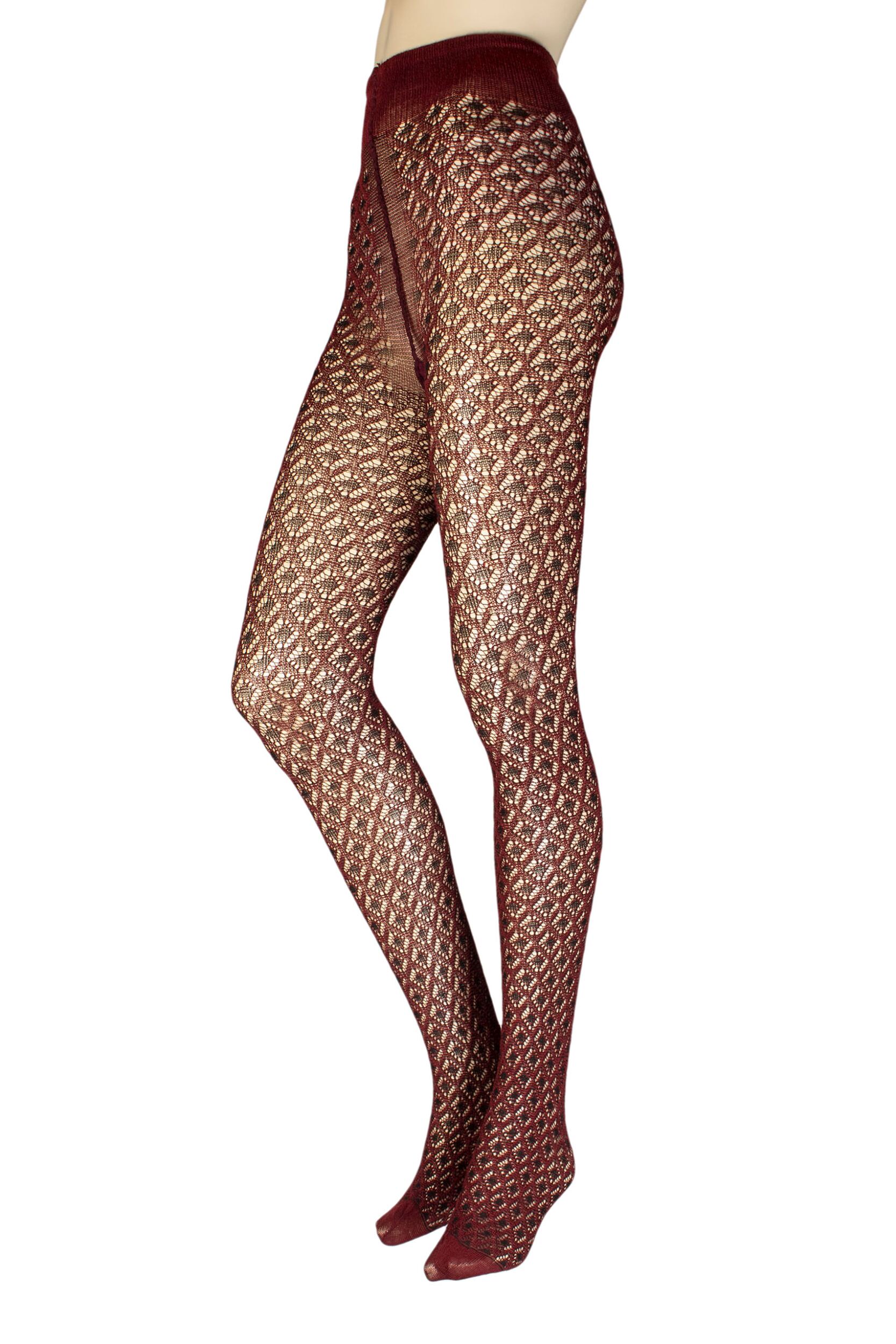 Women's 1 Pair Trasparenze Oak Tree Diamond Net Tights Burgundy Maxi