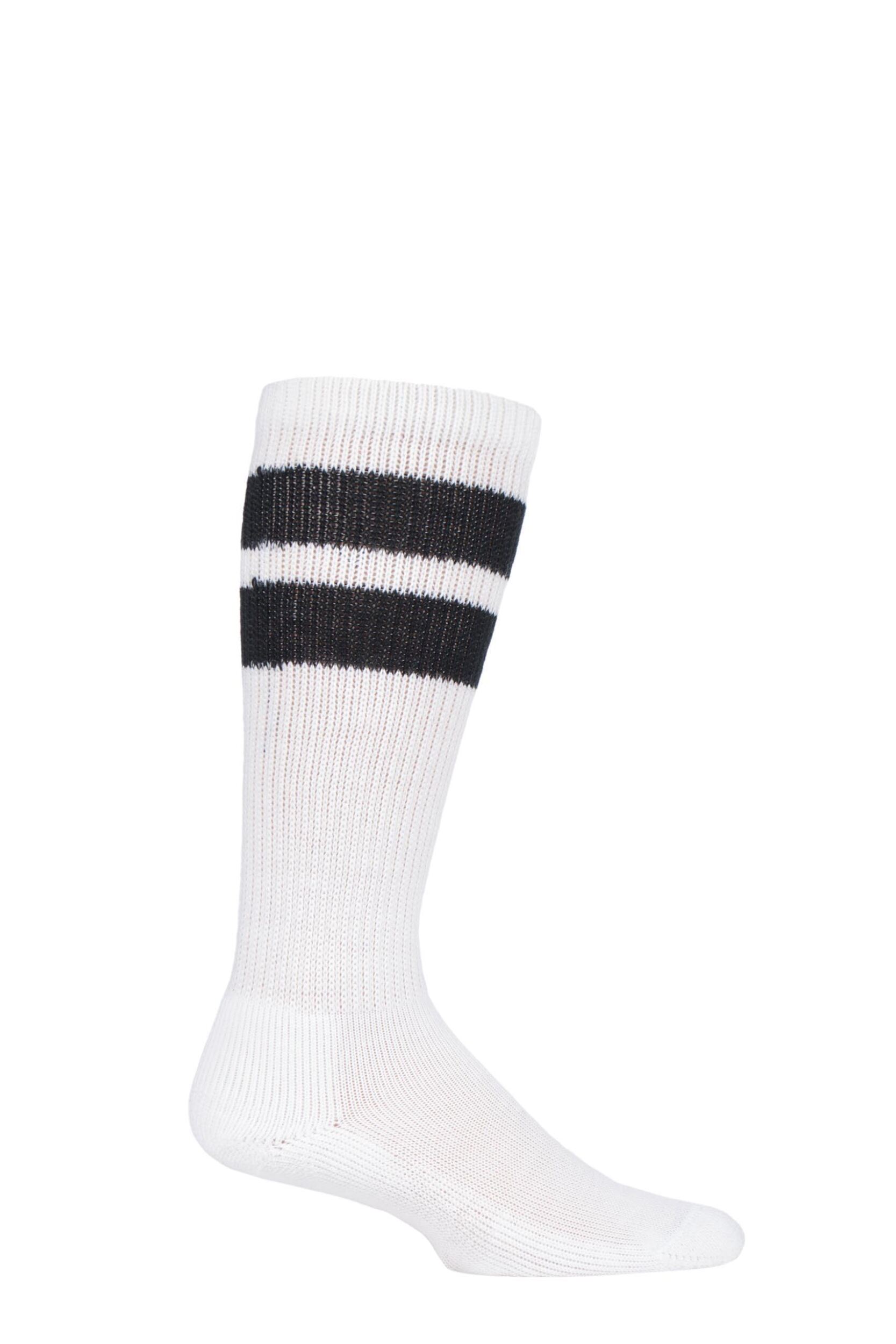 1 Pair White / Black Old School Over the Calf Sports Socks Unisex 2.5-4.5 Unisex - Thorlos