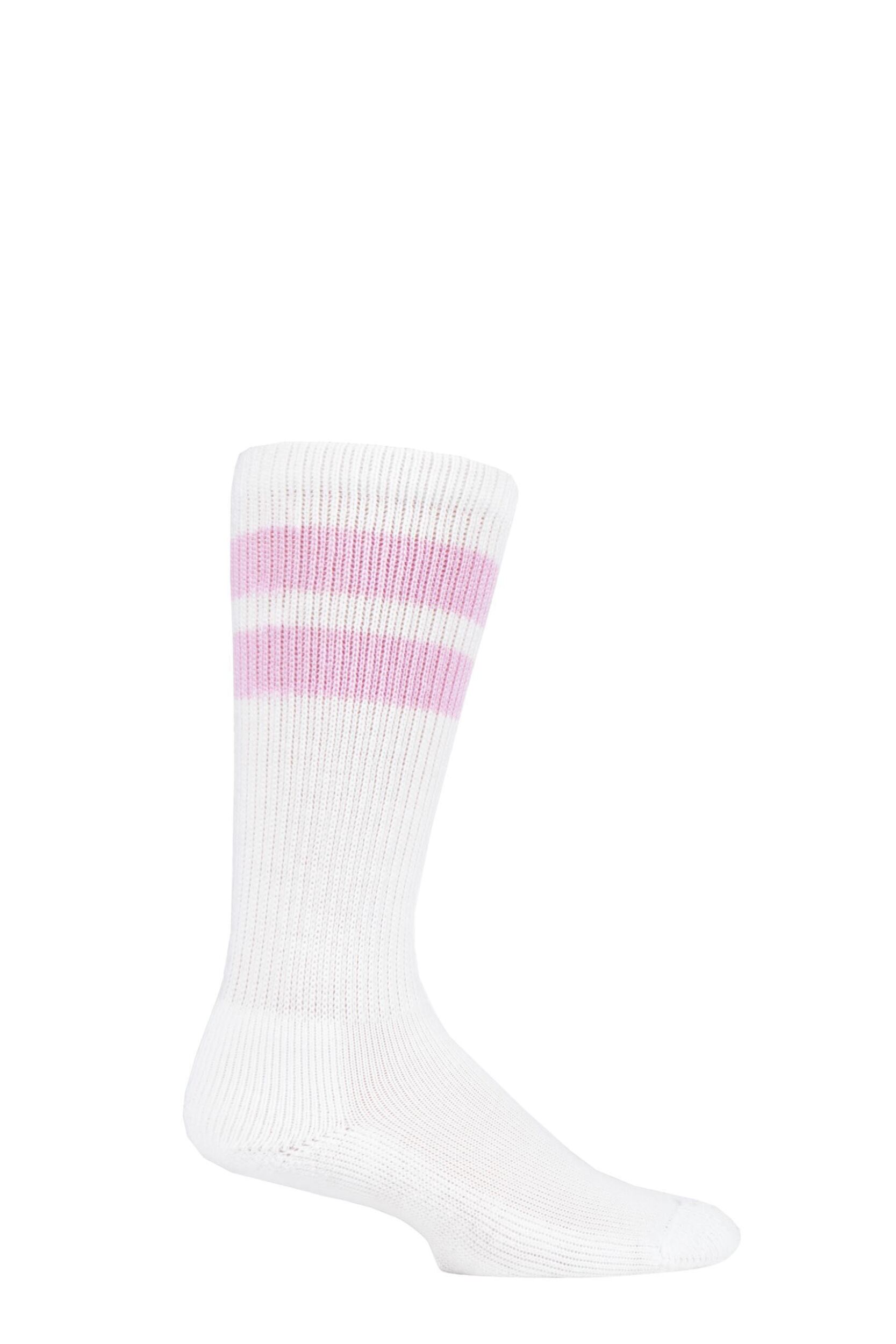 1 Pair White / Pink Old School Over the Calf Sports Socks Unisex 2.5-4.5 Unisex - Thorlos