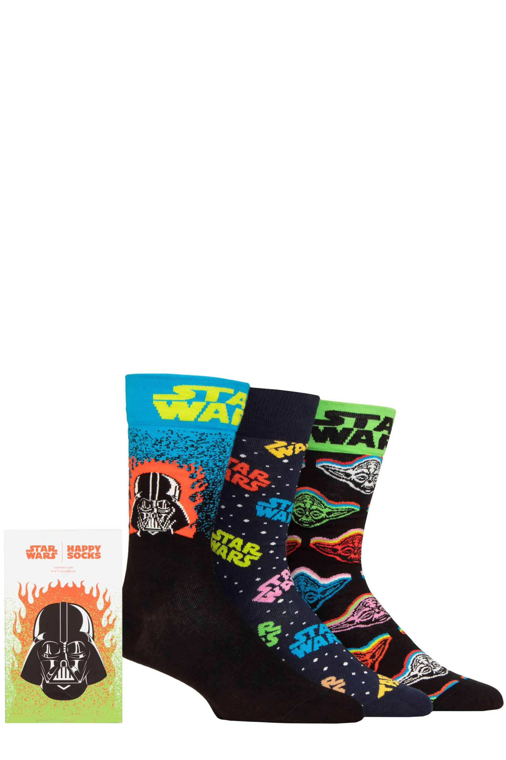 Happy Socks 3 Pair Star Wars Gift Boxed Cotton Socks Black 4-7 Unisex