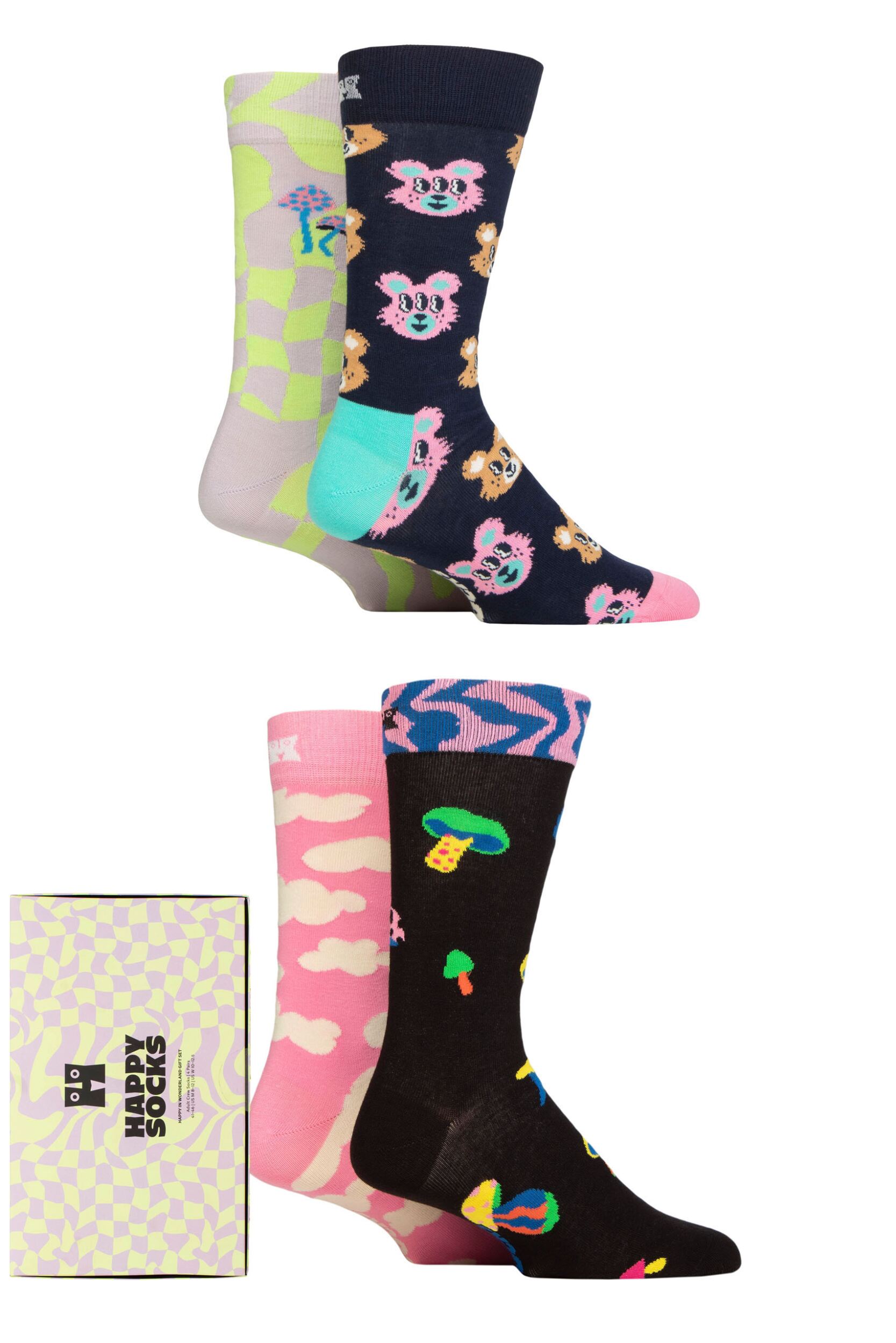 Happy Socks 4 Pair Happy in Wonderland Pop Up Gift Boxed Socks Assorted 7.5-11.5 Unisex