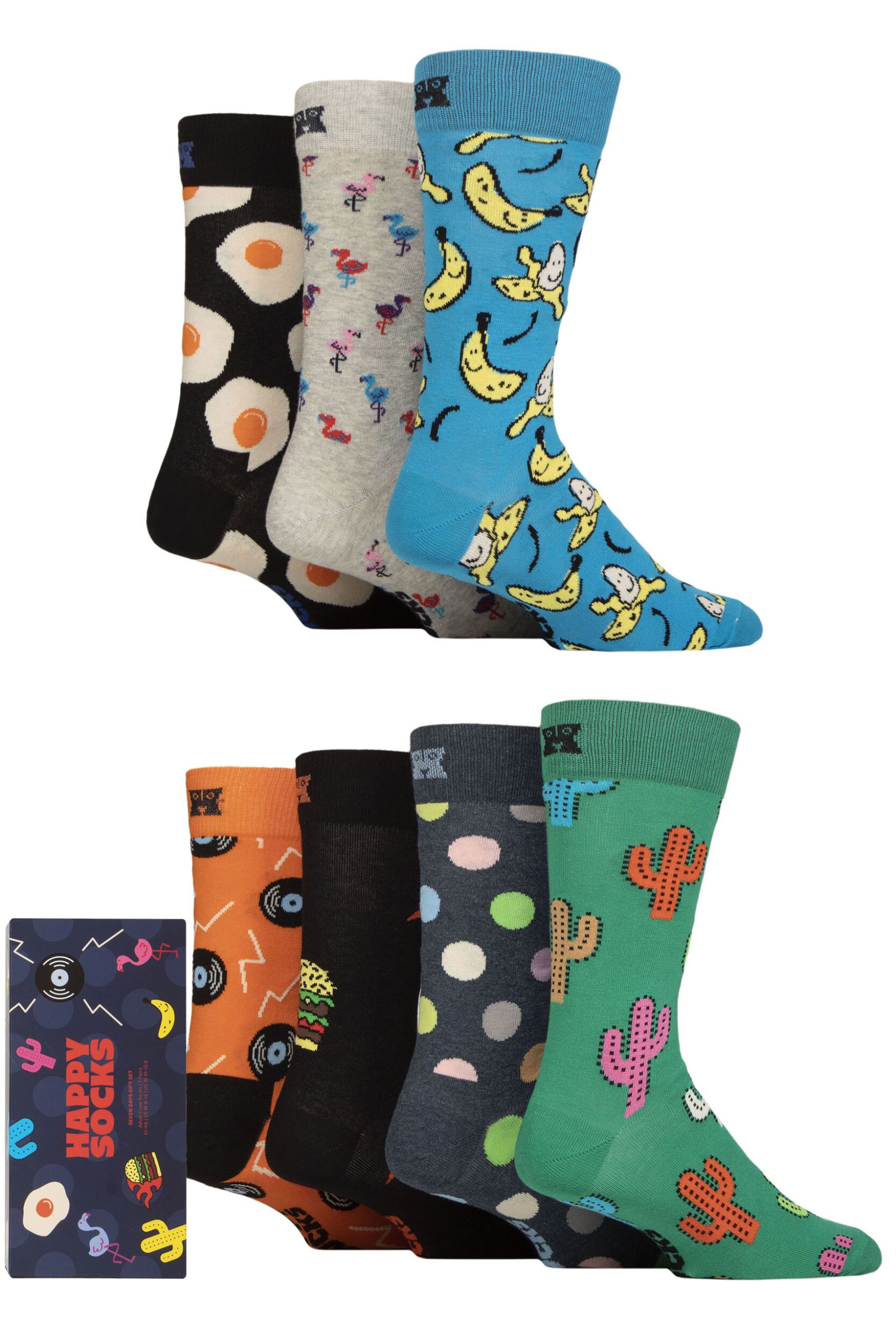 Mens and Women's 7 Pair Happy Socks Seven Days Gift Boxed Socks Turquoise 4-7 Unisex