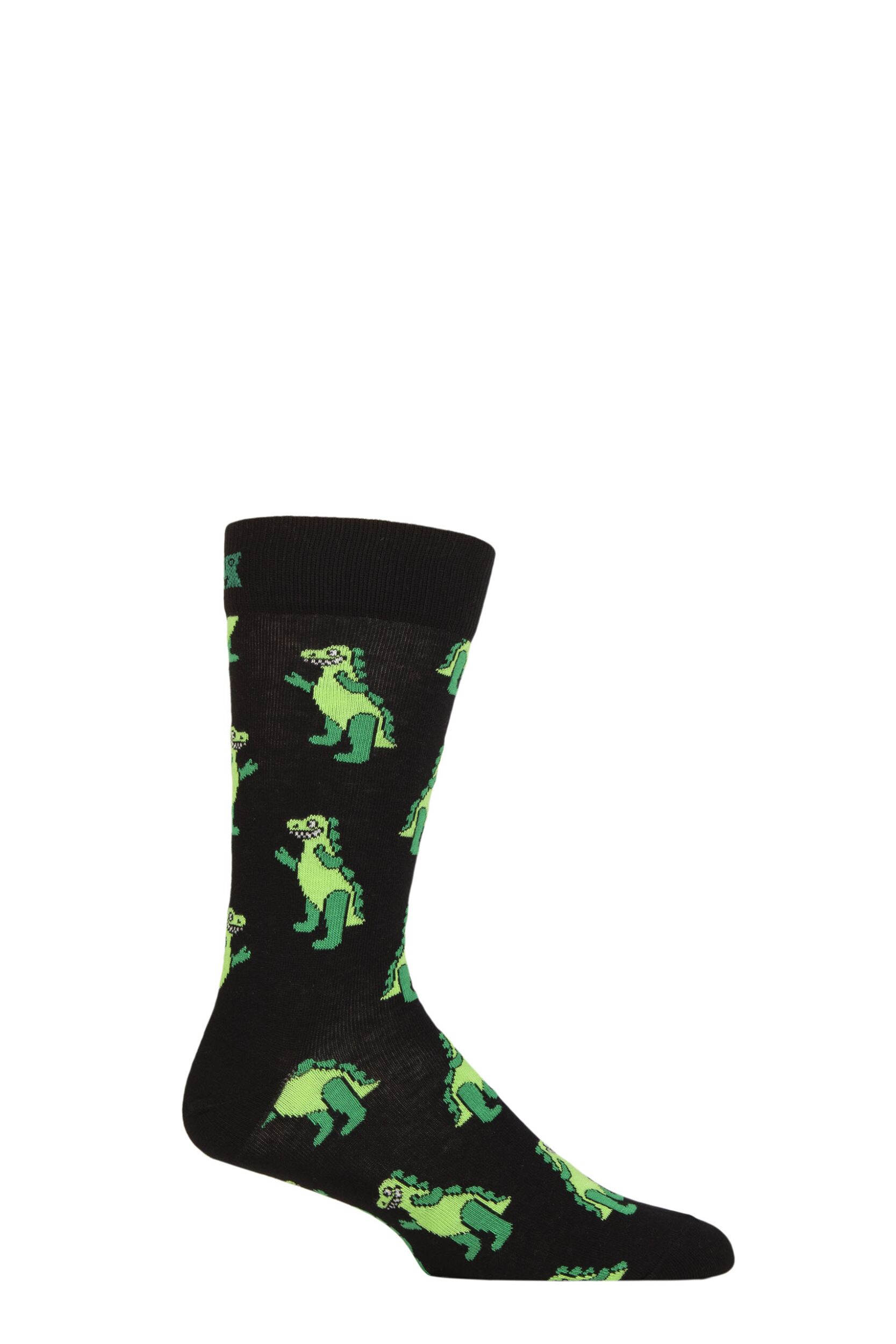 Image of Mens and Women's 1 Pair Happy Socks Inflatable Dino Socks Black 4-7 Unisex