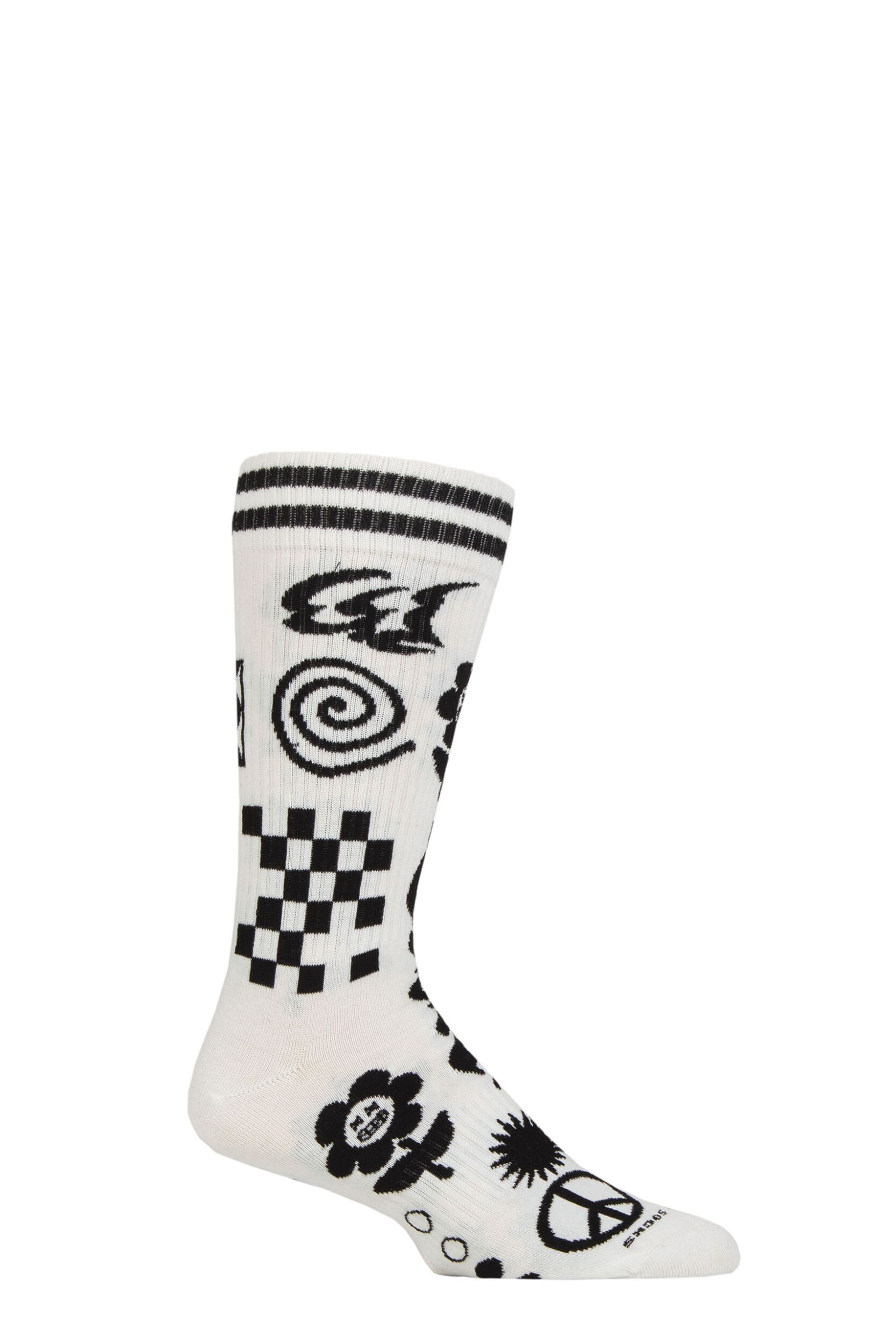 Mens and Women's 1 Pair Happy Socks Random Rave Sneaker Socks White 7.5-11.5 Unisex