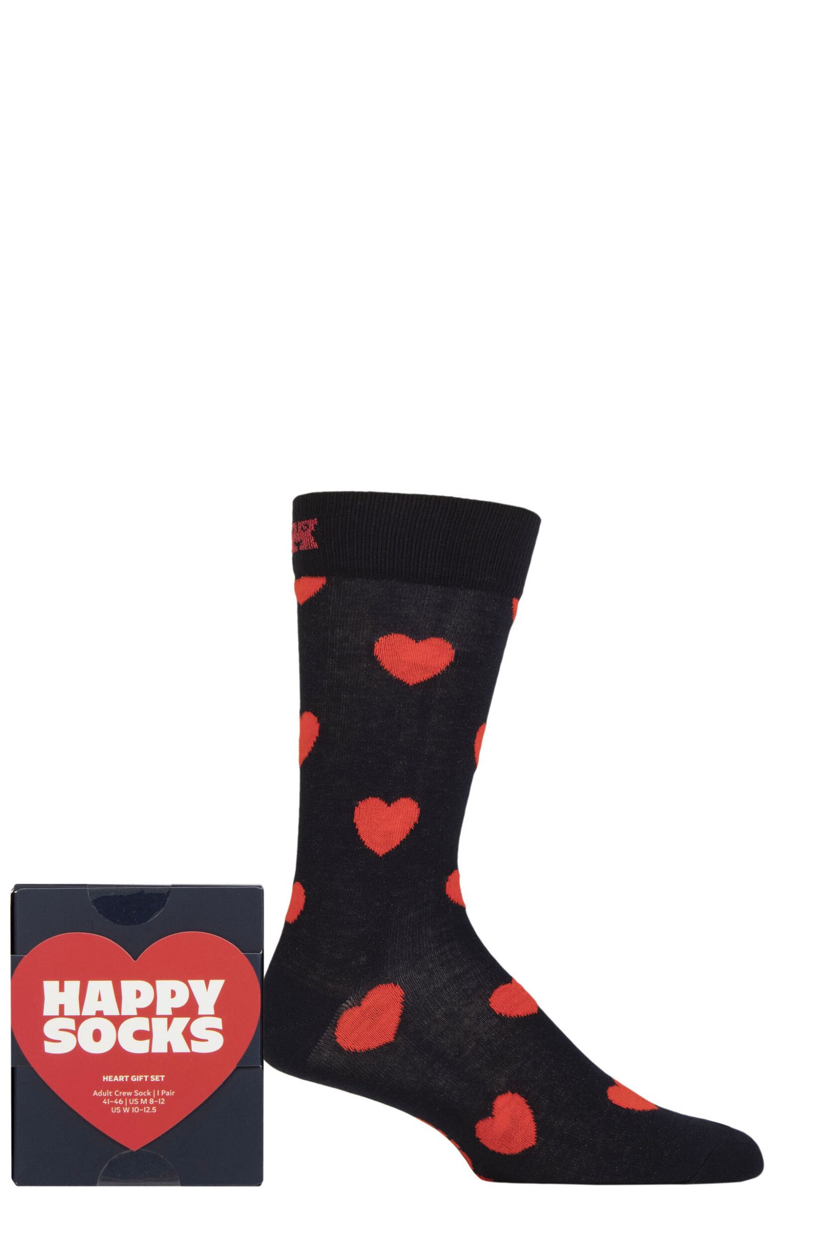 Mens and Women's 1 Pair Happy Socks Heart Gift Boxed Socks Navy 4-7 Unisex