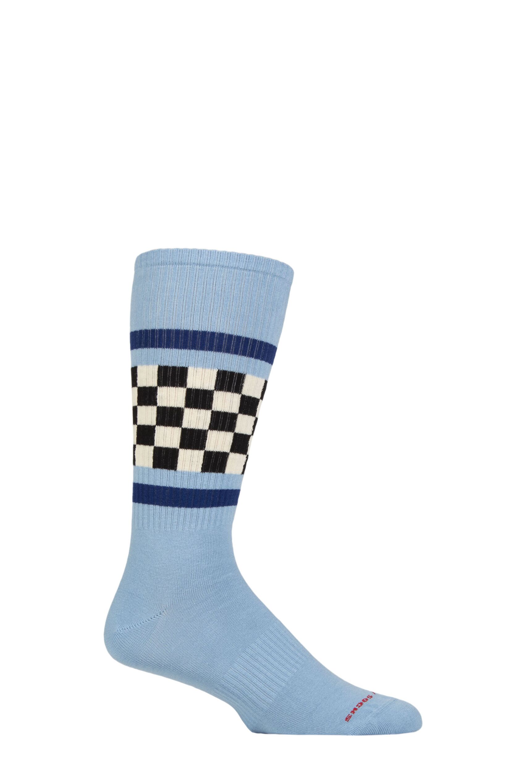 Mens and Women's 1 Pair Happy Socks Checked Stripe Sneaker Socks Light Blue 7.5-11.5 Unisex