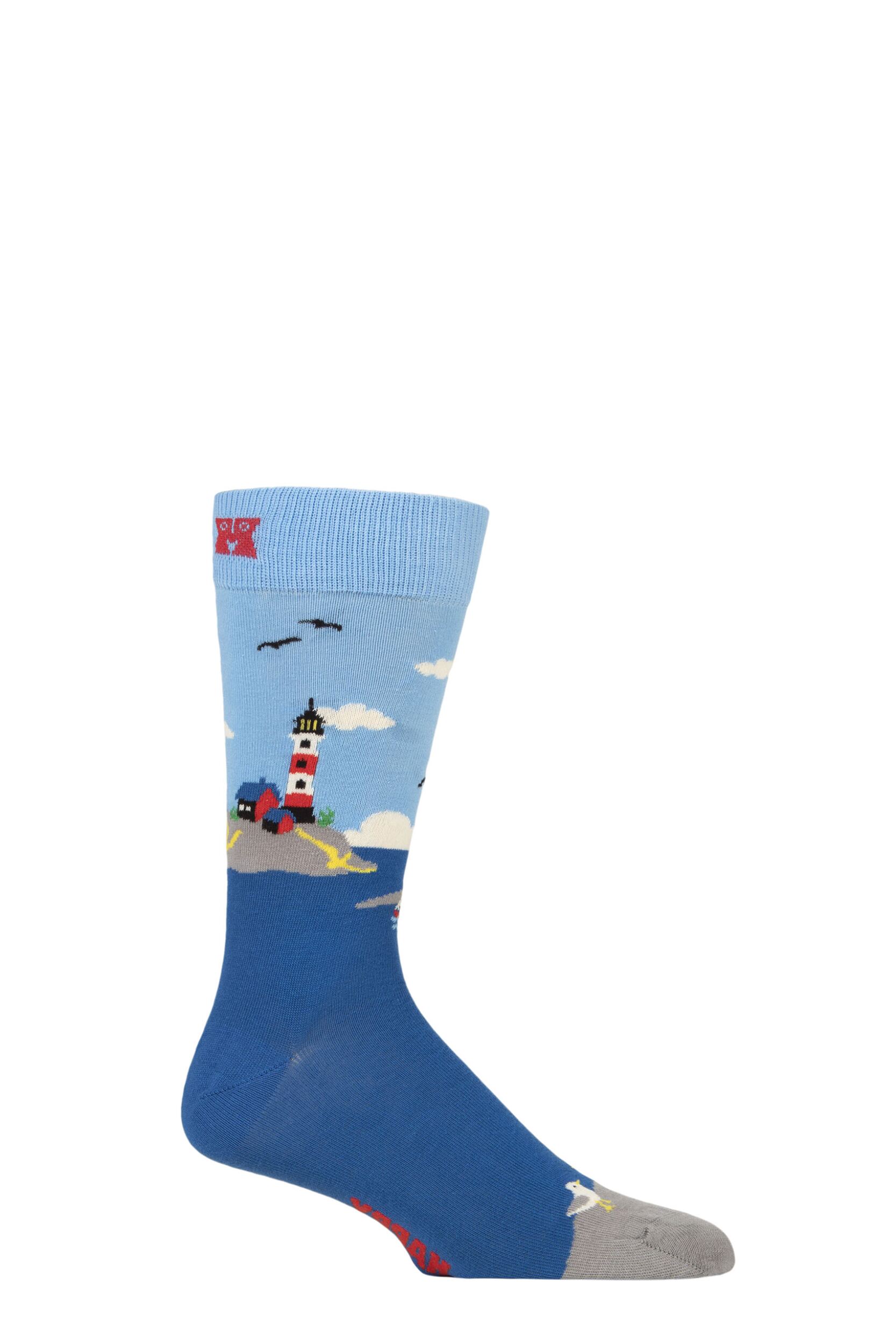 Mens and Women's 1 Pair Happy Socks Lighthouse Socks Blue 4-7 Unisex