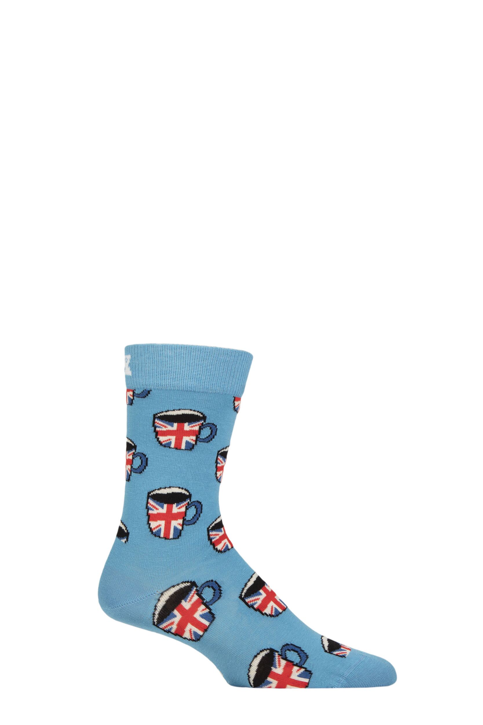 Mens and Women's 1 Pair Happy Socks London Edition Tea Socks Blue 4-7 Unisex