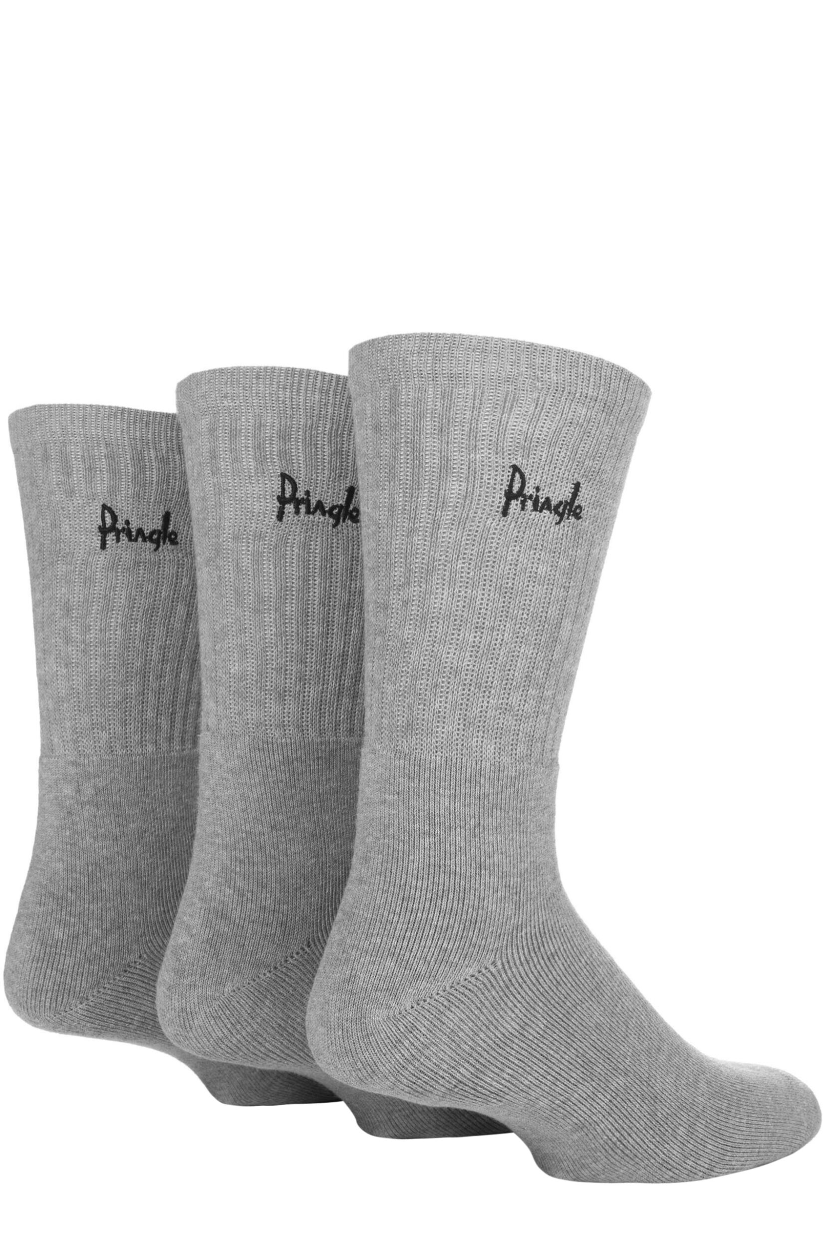 Mens 3 Pair Pringle Cotton Cushion Sports Socks Grey Cotton 12-14 Mens