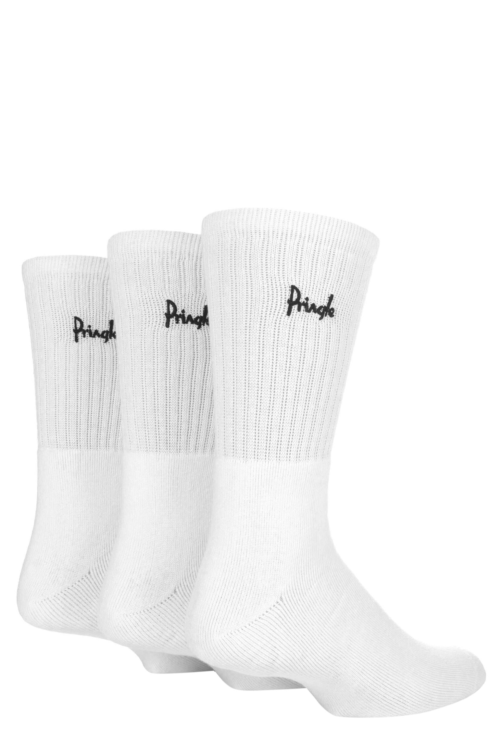 Mens 3 Pair Pringle Cotton Cushion Sports Socks White Cotton 12-14 Mens
