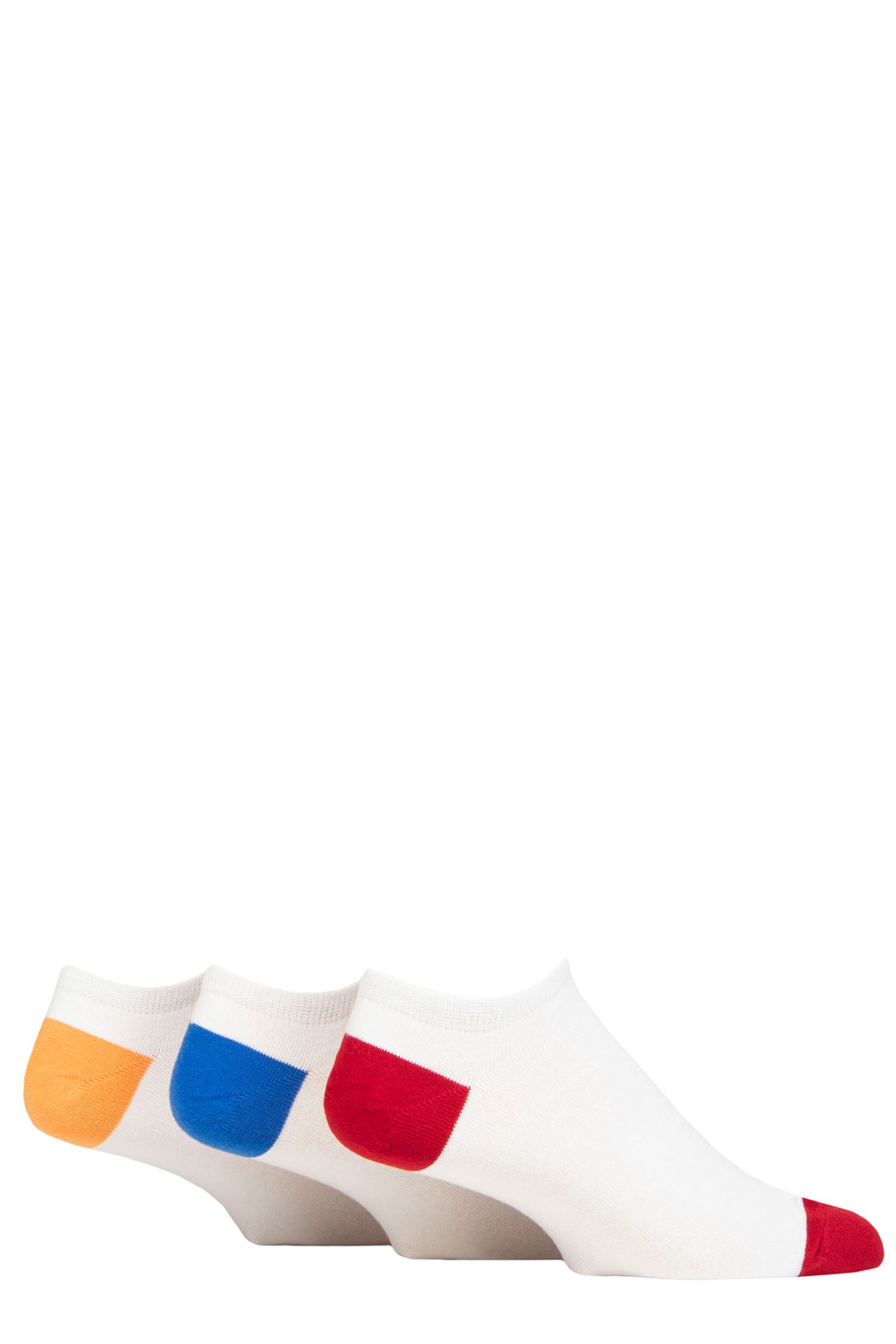 Mens 3 Pair Pringle Plain and Patterned Cotton Secret Socks Heel & Toe White Yellow / Red / Blue UK 7-11