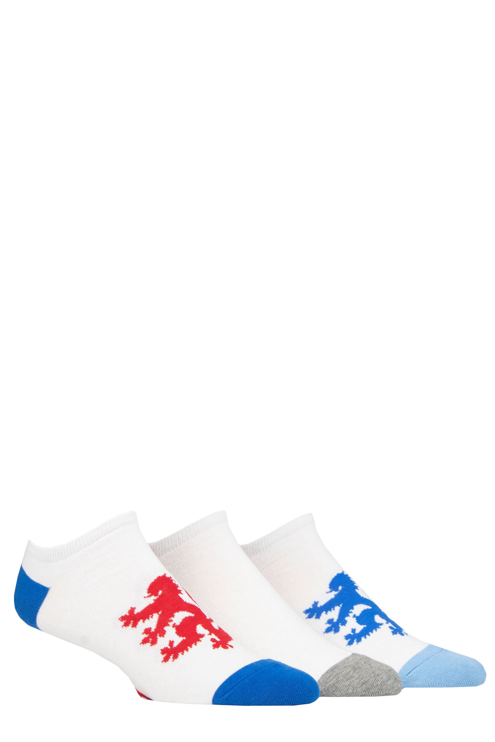 Mens 3 Pair Pringle Plain and Patterned Cotton Secret Socks Logo White Blue / Grey / Light Blue UK 7-11