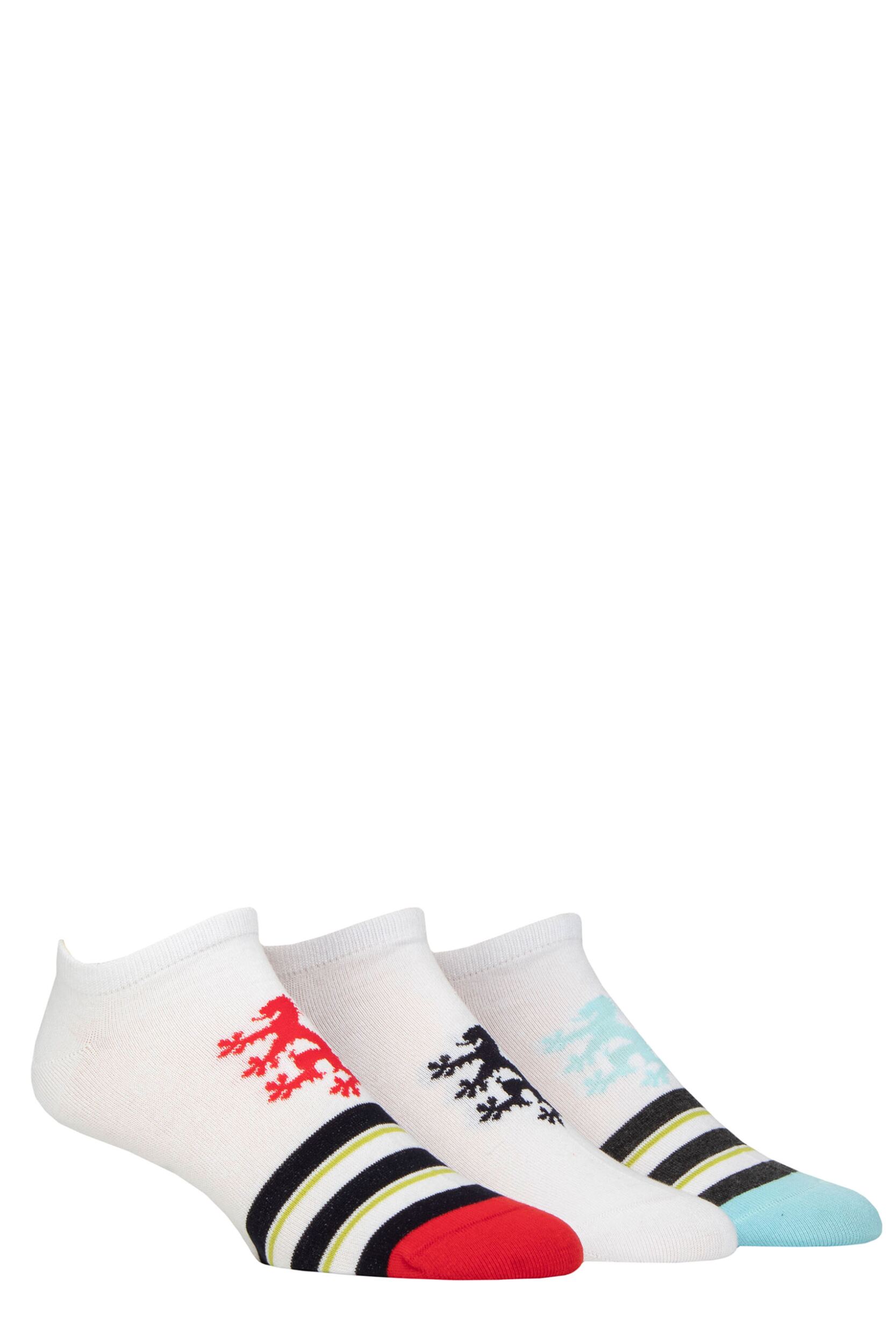 Mens 3 Pair Pringle Plain and Patterned Cotton Secret Socks White Red Lion Toe Stripes 7-11 Mens