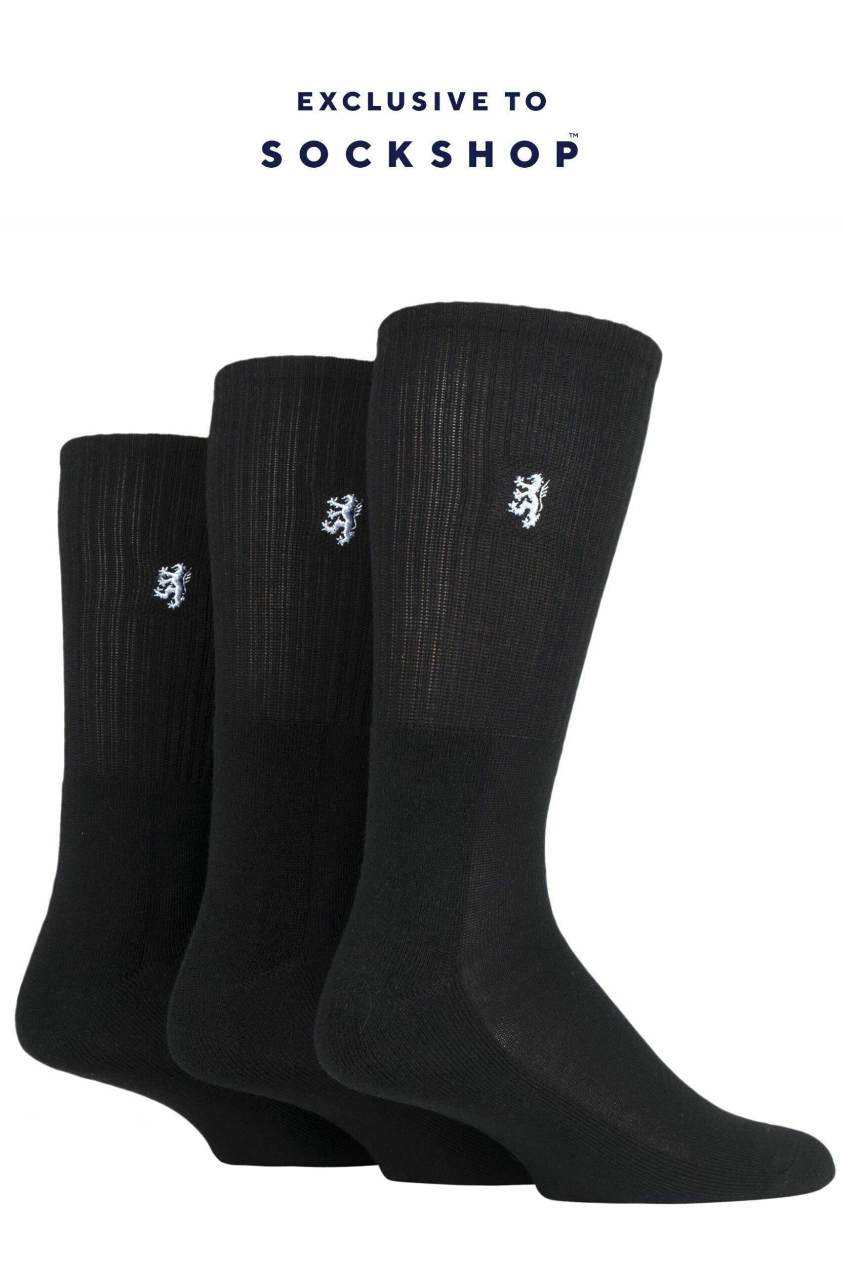 Mens 3 Pair Pringle Bamboo Cushioned Sports Socks Exclusive To SOCKSHOP Black Bamboo 12-14 Mens