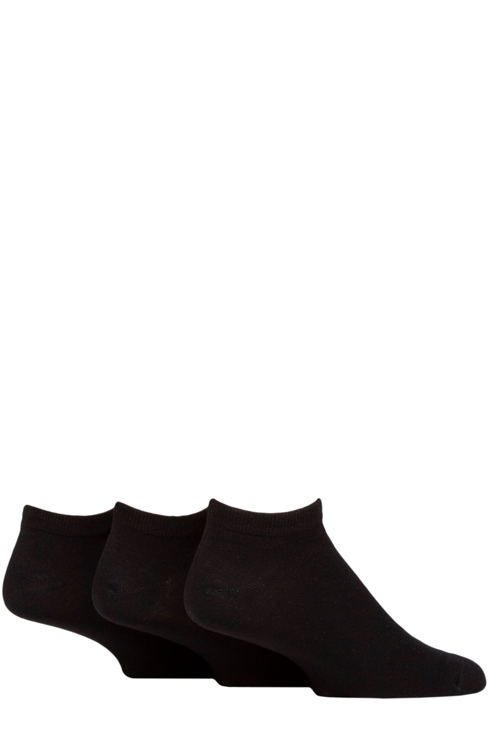 Mens 3 Pair Pringle Plain and Patterned Bamboo Trainer Socks Black Plain 7-11 Mens