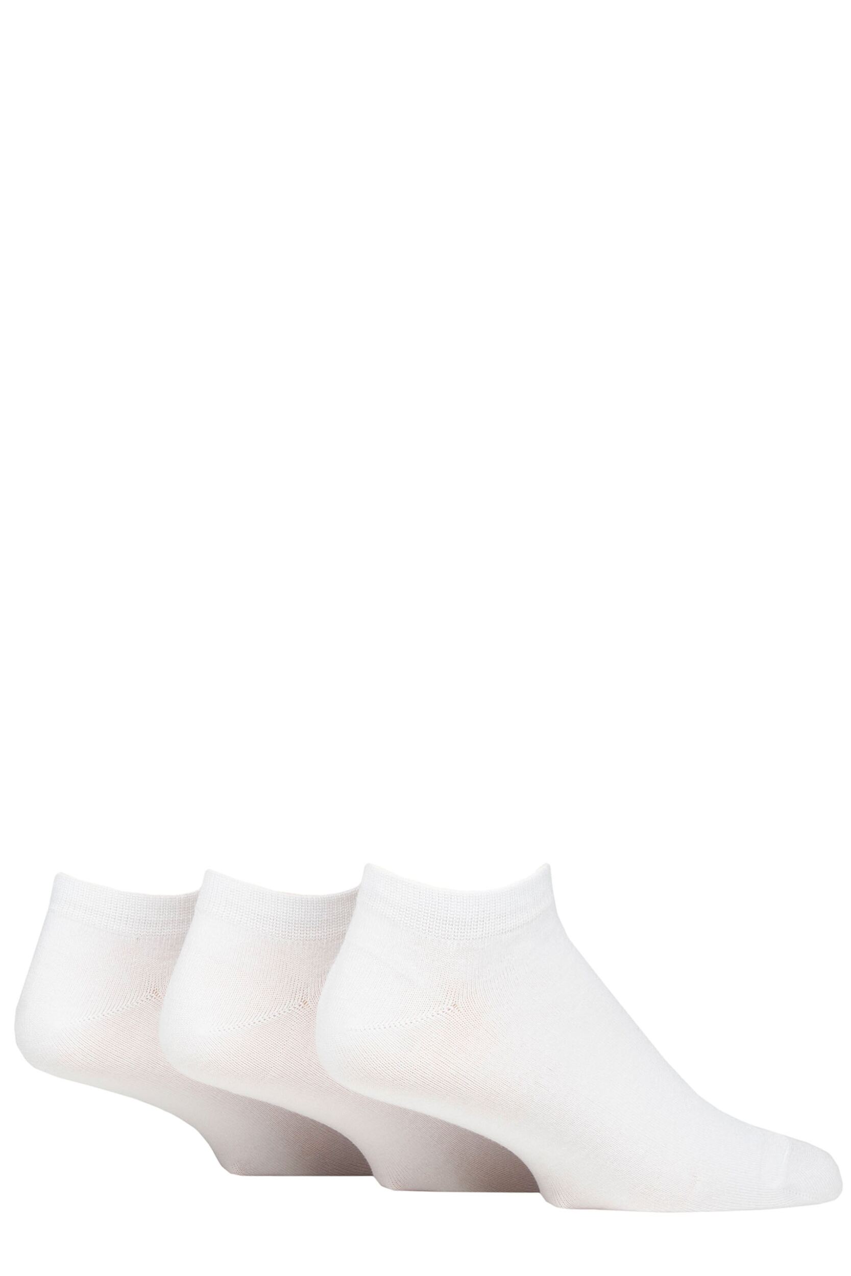 Mens 3 Pair Pringle Plain and Patterned Bamboo Trainer Socks White Plain 7-11 Mens