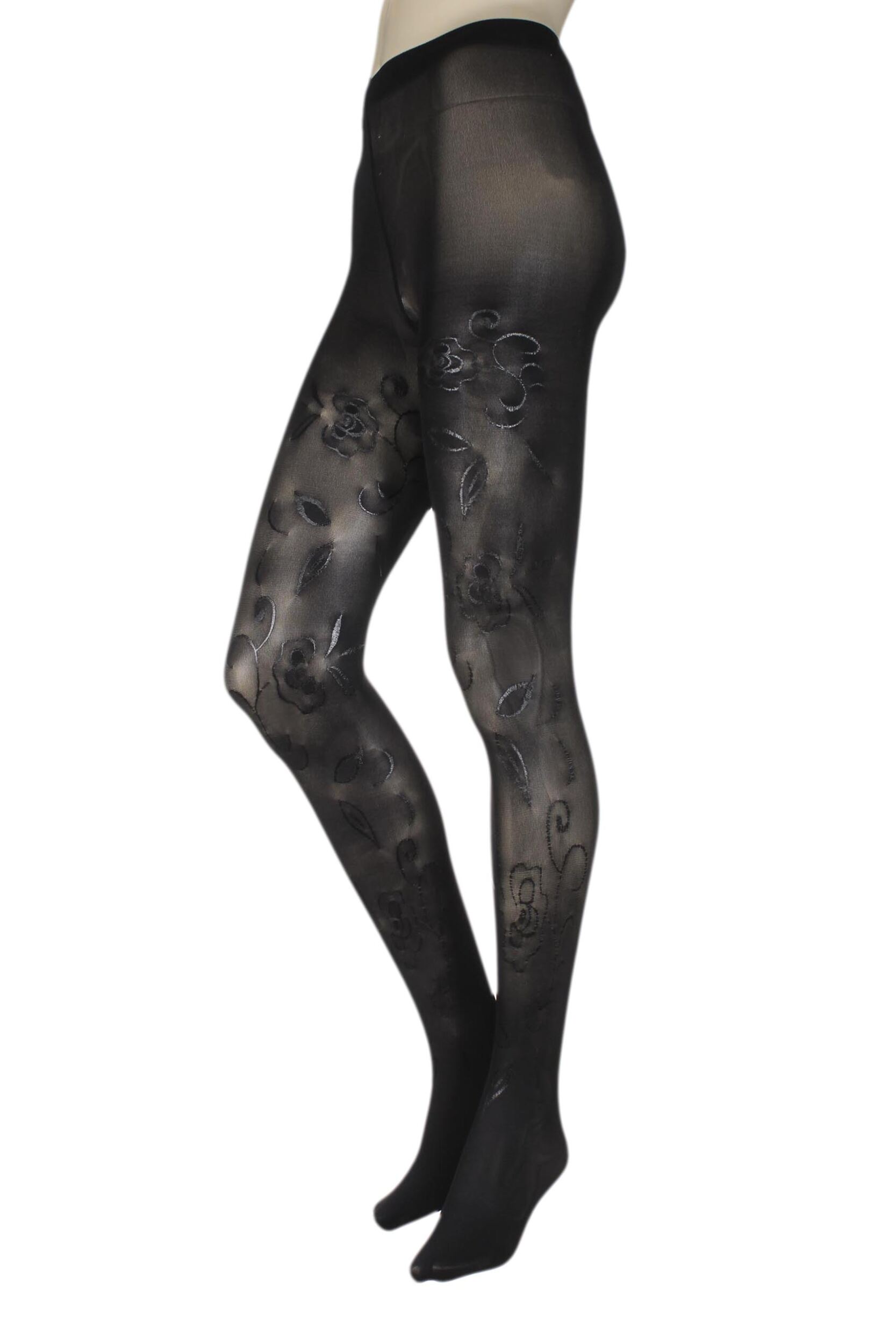 Image of Ladies 1 Pair Trasparenze Petra Floral Tattoo Opaque Tights