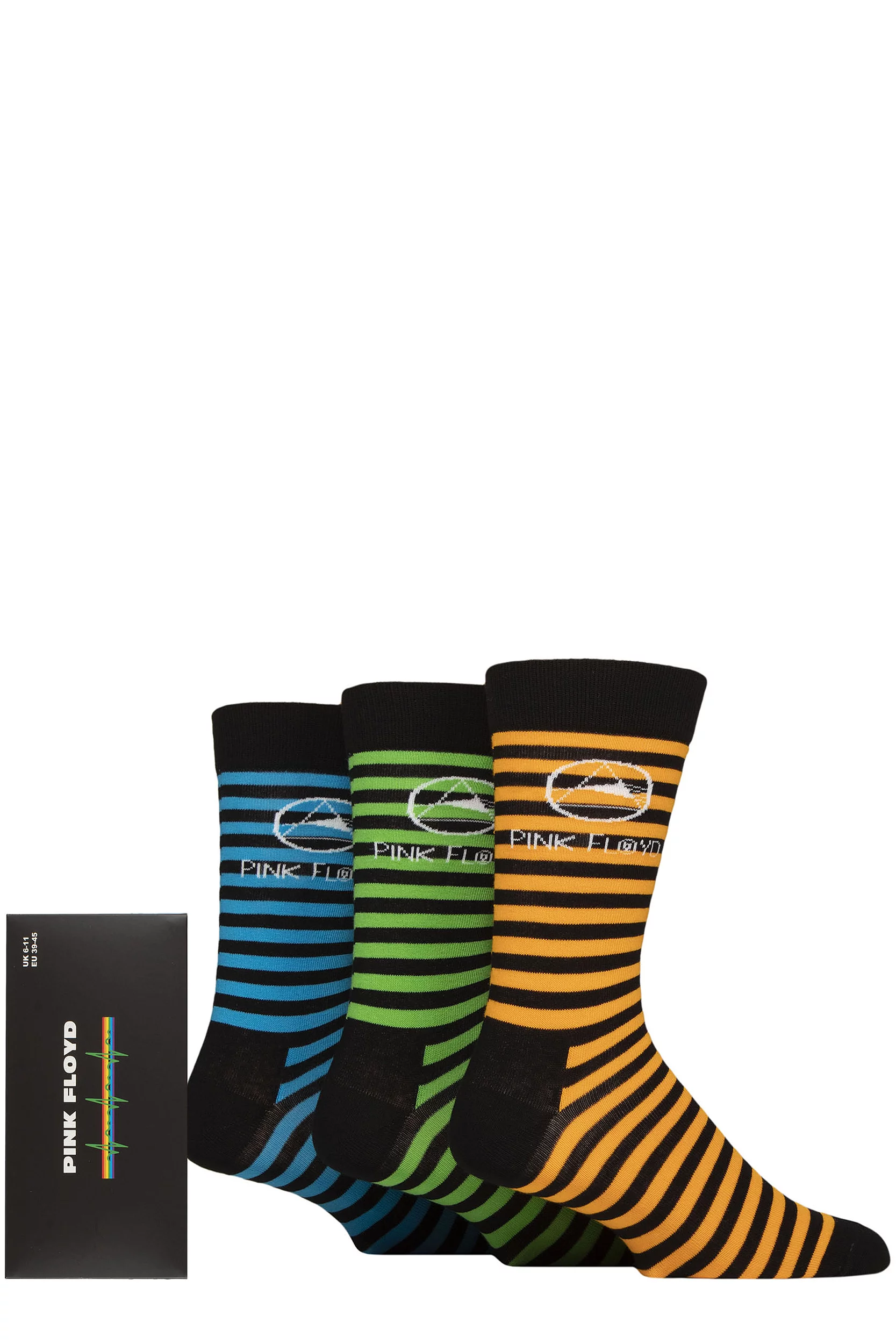 SOCKSHOP Music Collection 3 Pair Pink Floyd Gift Boxed Cotton Socks Mono Prism