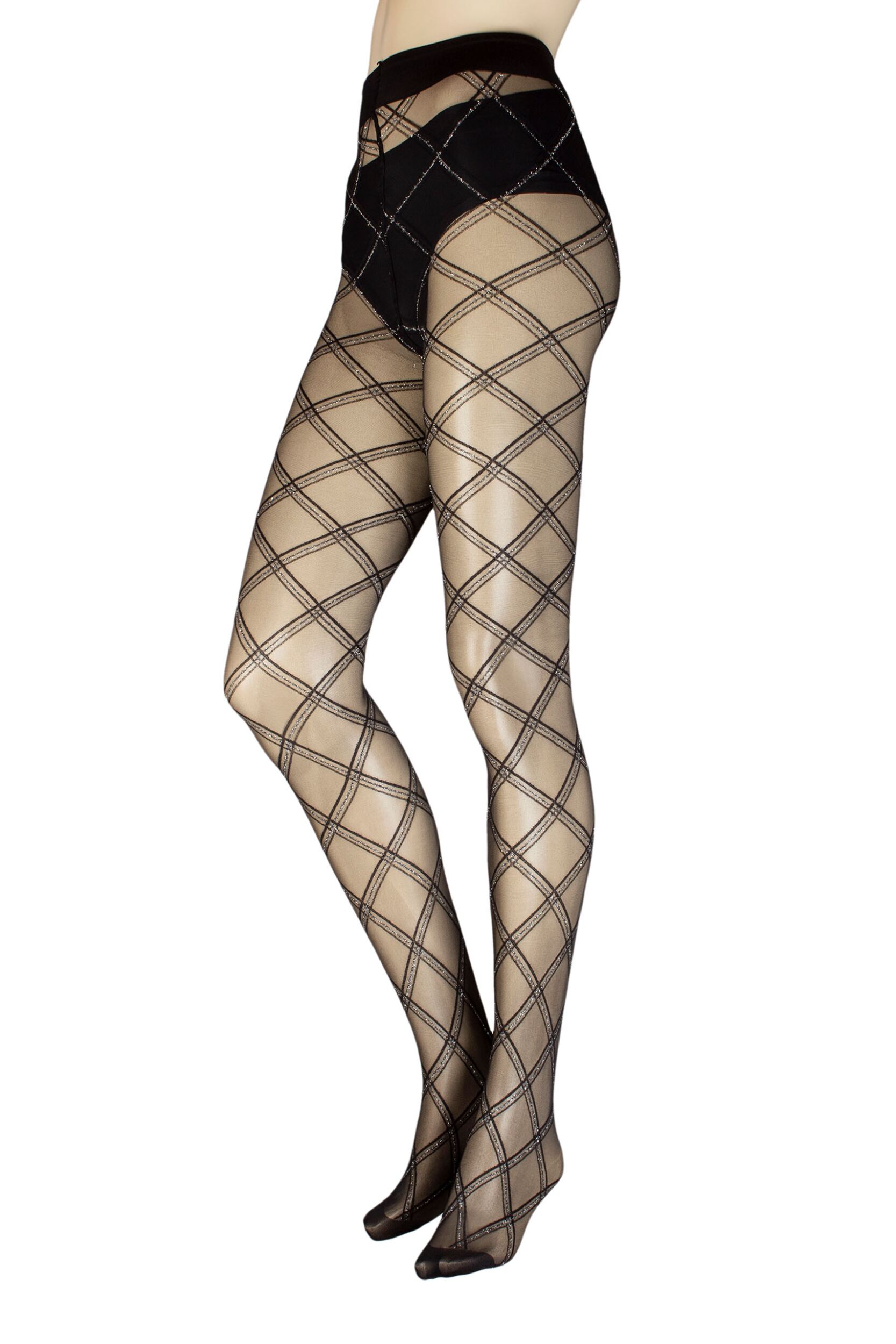 Women's 1 Pair Trasparenze Phuket Lurex Sparkle Diamond Check Tights Black Maxi