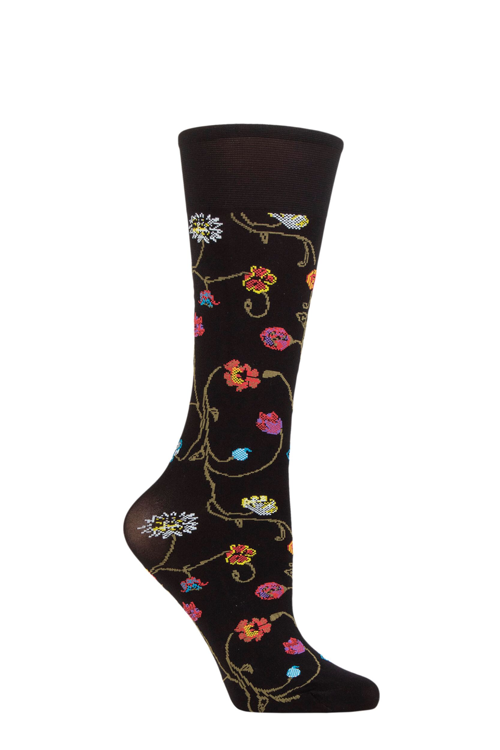 1 Pair Variante Unica Platino Floral Knit Opaque Knee High Socks Ladies One Size - Trasparenze