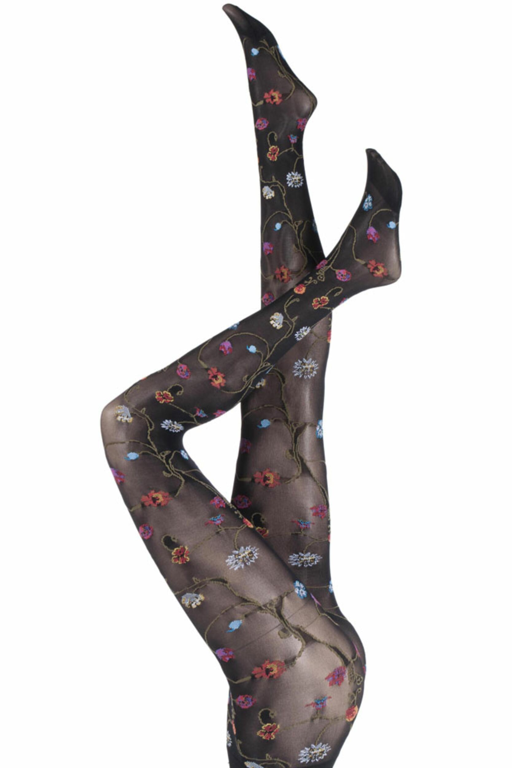 Image of Ladies  Pair Trasparenze Platino Floral Knit Opaque Tights Variante Unica S