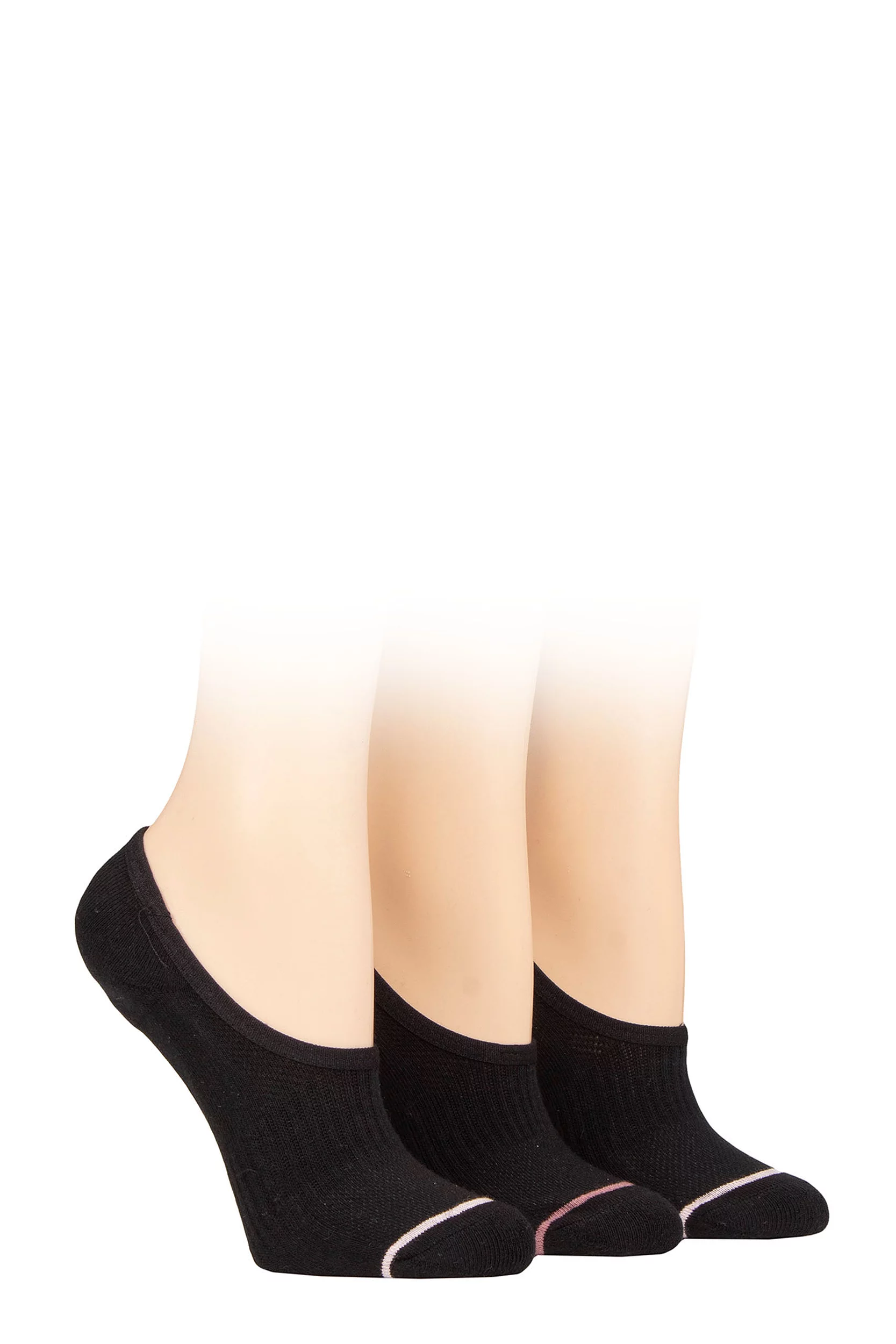 Women's 3 Pair SOCKSHOP Wildfeet Cotton Sports Shoe Liner Socks Black 4
