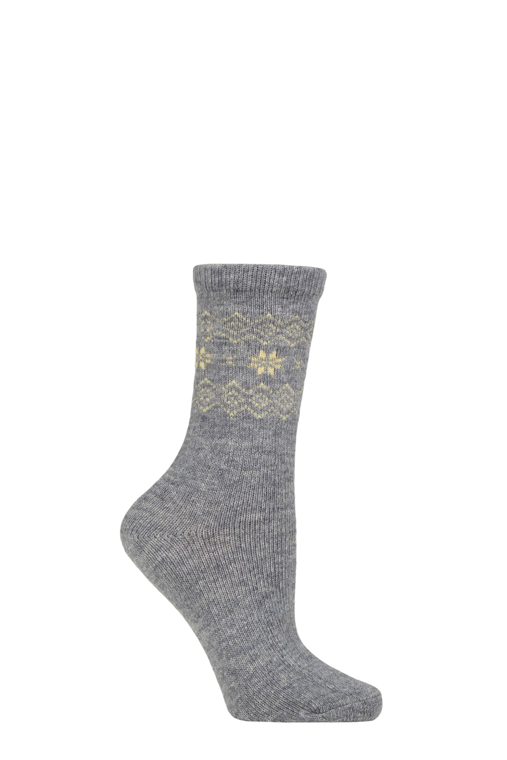 Women’s 1 Pair SOCKSHOP Wildfeet Cashmere and Wool Blend Socks Grey / Cream Fair Isle 4-8