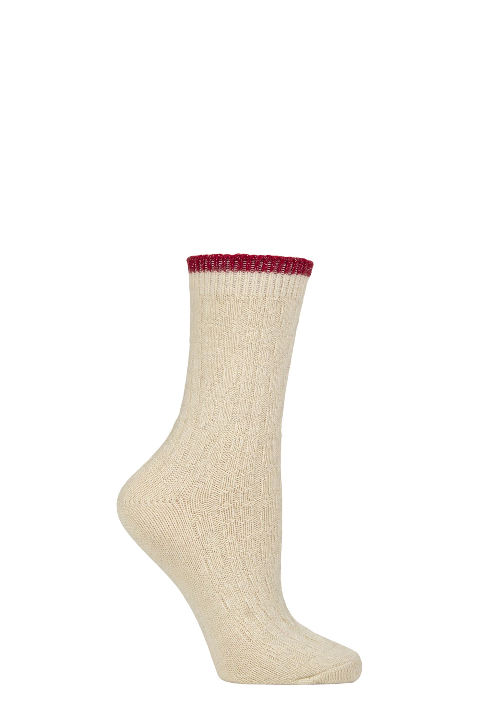 Women’s 1 Pair SOCKSHOP Wildfeet Cashmere and Wool Blend Socks Cream Cable 4-8