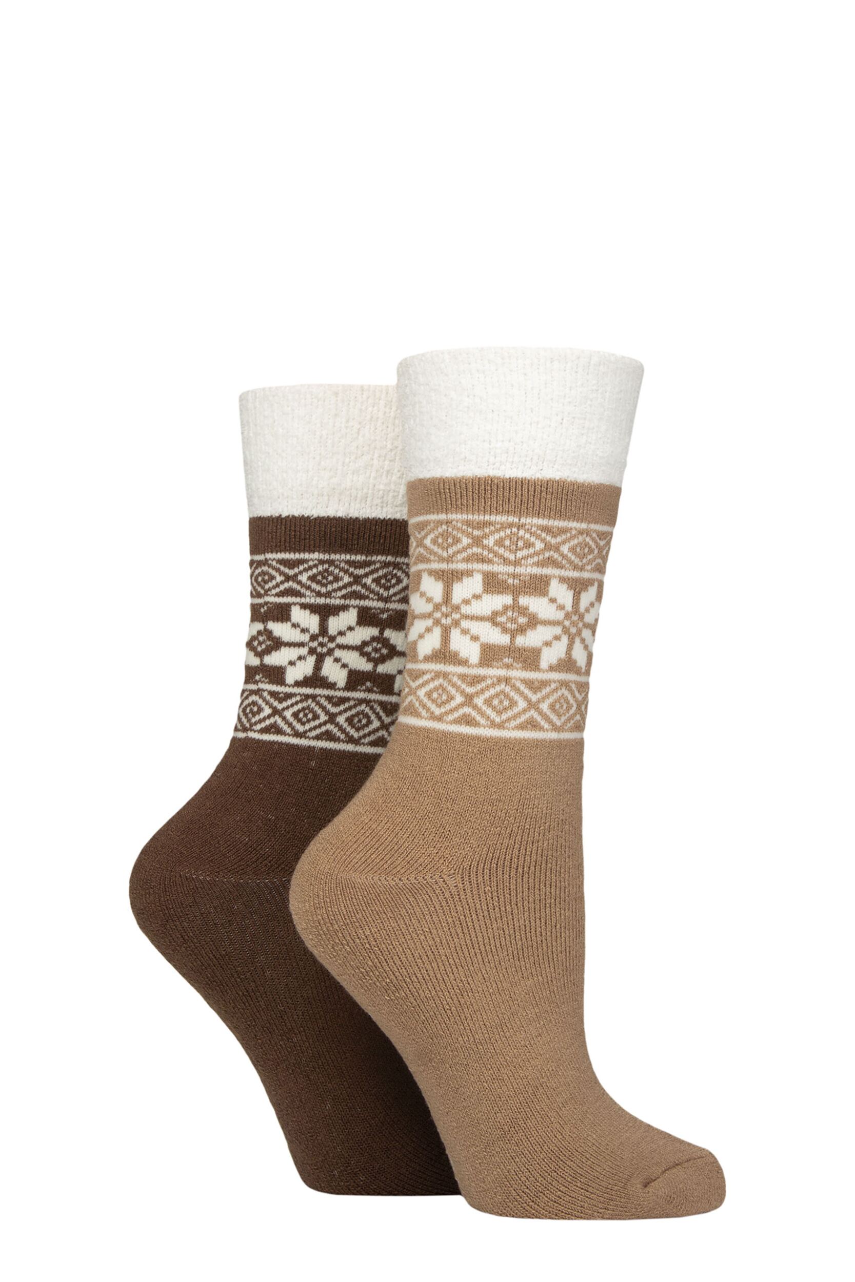 Image of Women's 2 Pair SOCKSHOP Wildfeet Thermal Socks Brown / Grey 4-8