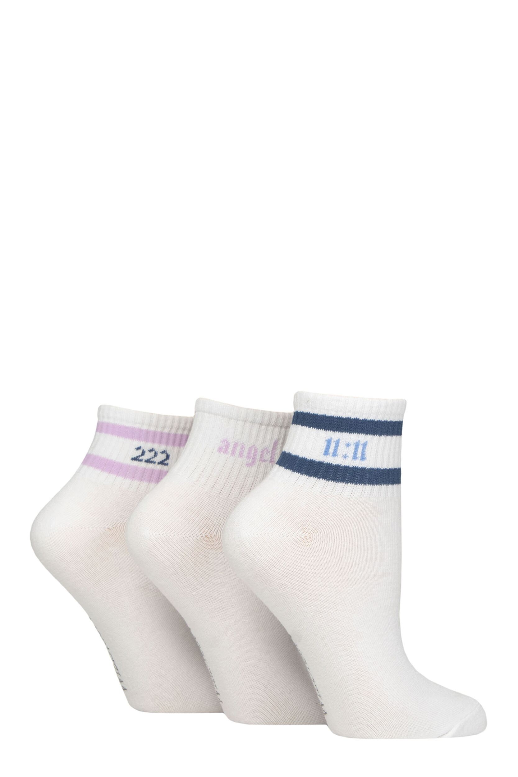 Image of Women's 3 Pair SOCKSHOP Wildfeet Plain Mid Cut Ribbed Crew Socks White Angel Numbers 4-8