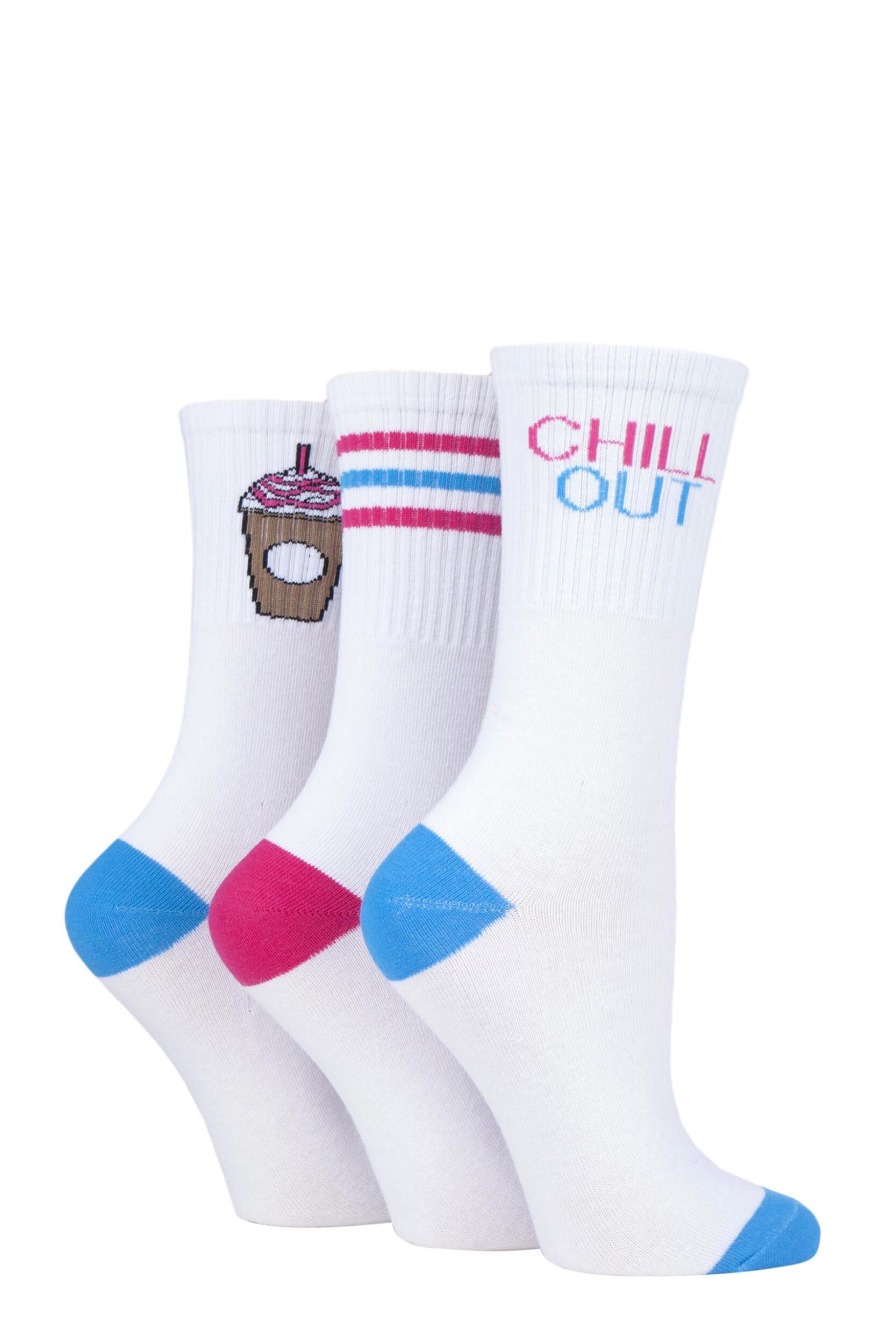 3 Pair Chill Out Slogan Cotton Sports Socks Ladies 4-8 Ladies - Wild Feet
