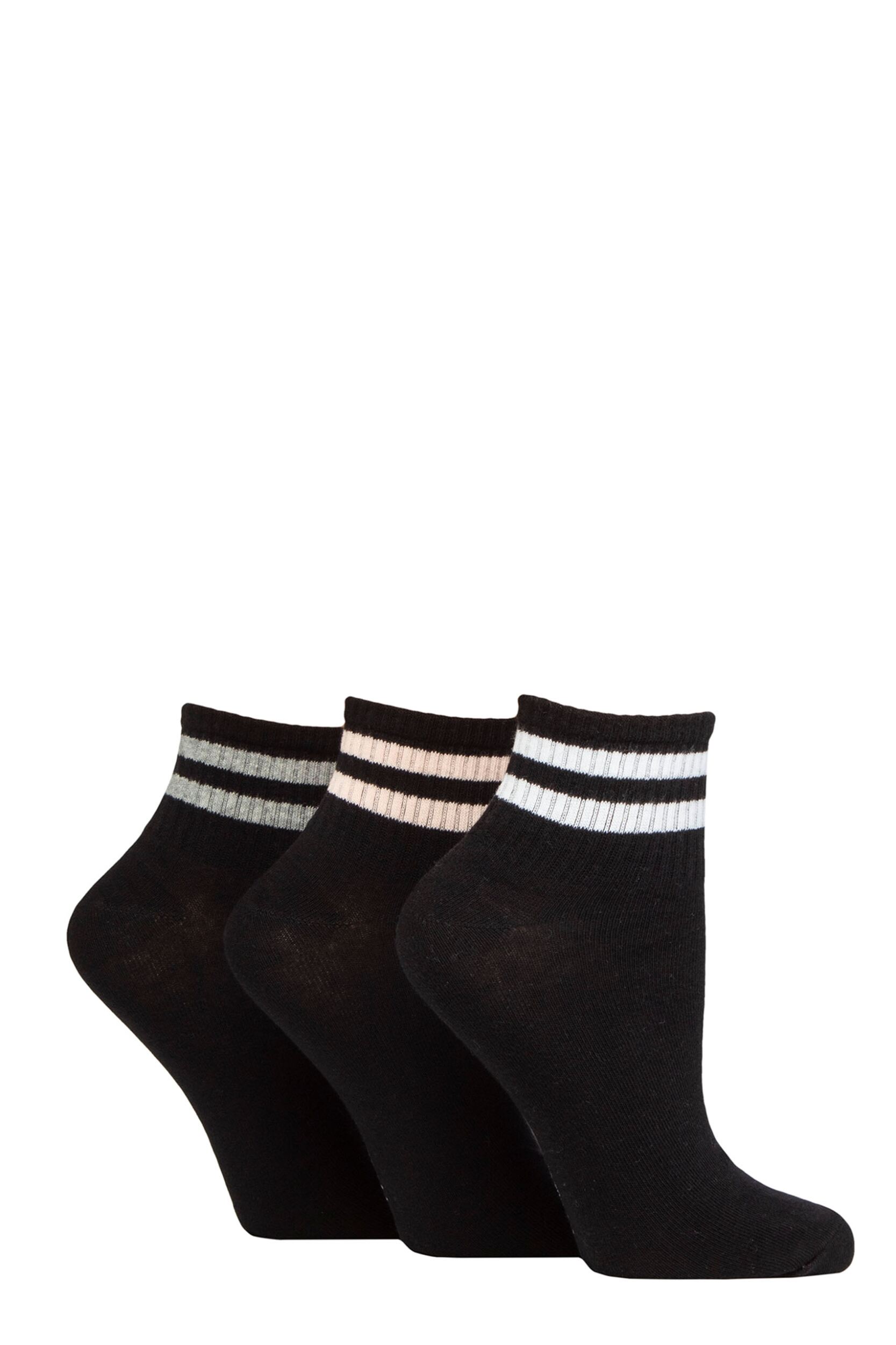 Women's 3 Pair SOCKSHOP Wildfeet Plain Mid Cut Ribbed Crew Socks Black White / Pink / Grey 4-8