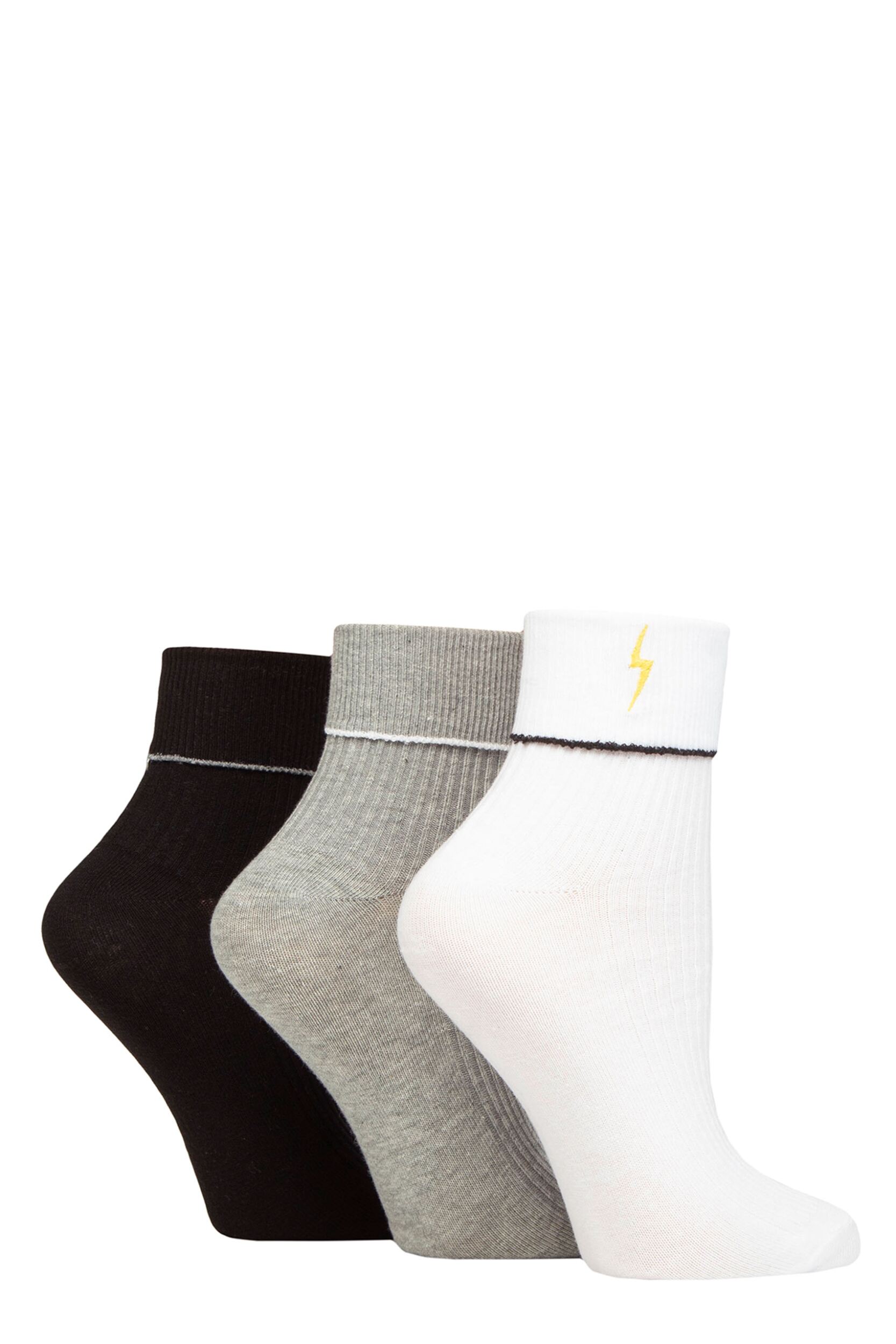 Image of Women's 3 Pair SOCKSHOP Wildfeet Turn Over Top Socks Lightning 4-8 Ladies