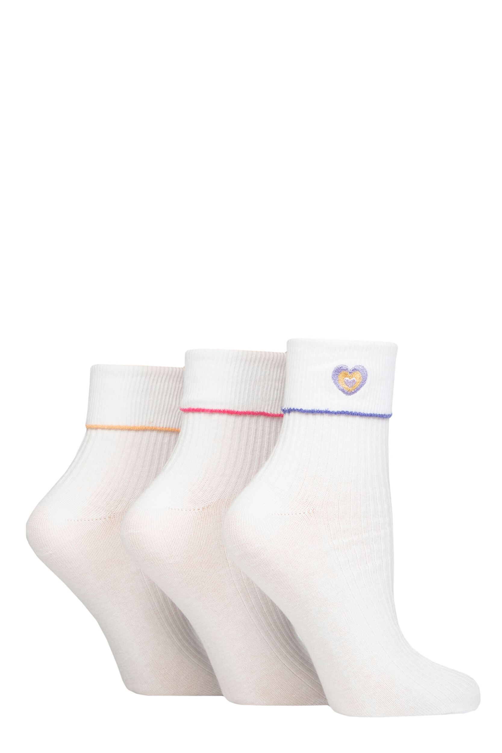 Women's 3 Pair SOCKSHOP Wildfeet Turn Over Top Socks Heart 4-8