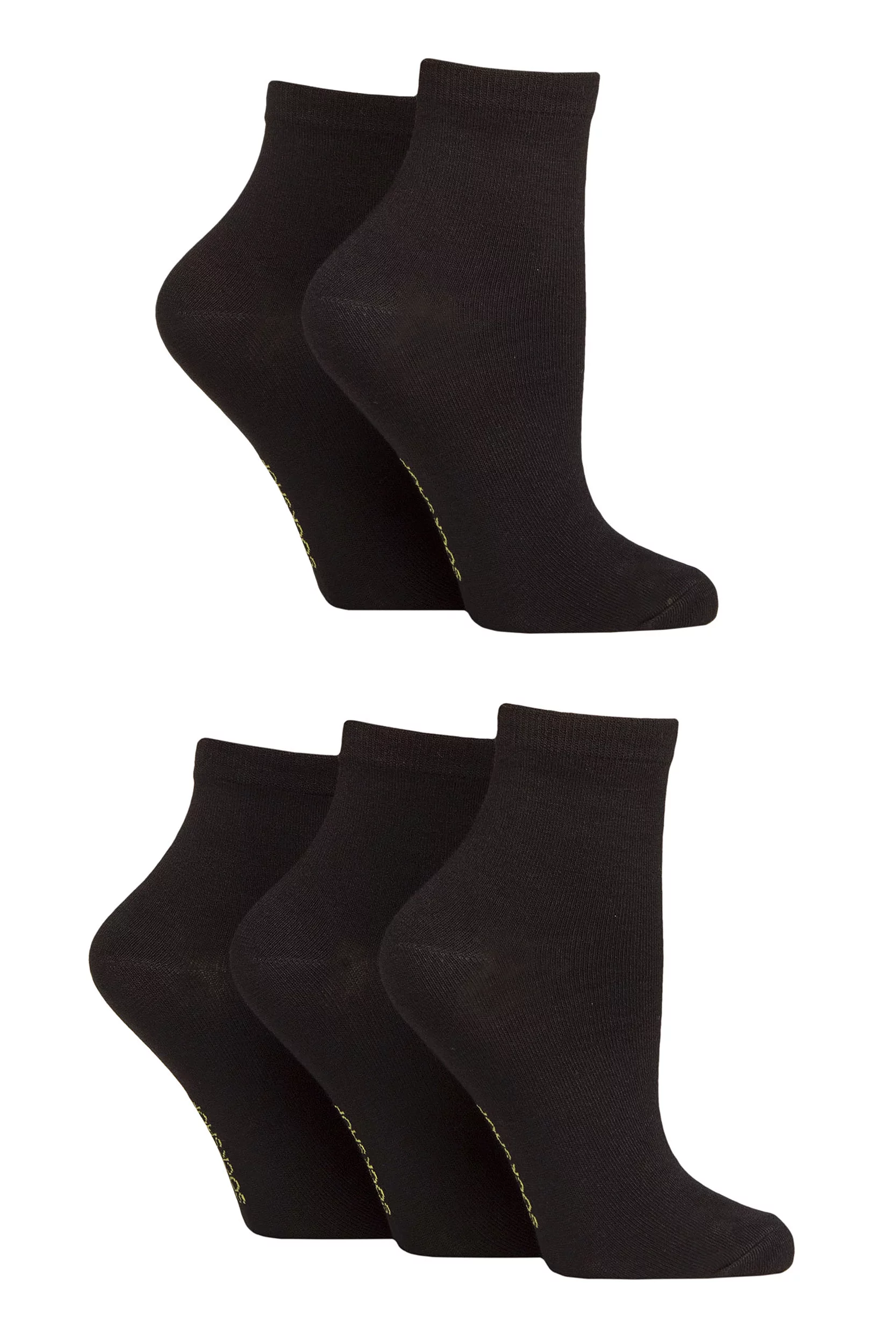Women's 5 Pair SOCKSHOP Plain and Patterned Bamboo Anklet Socks Plain Black 4