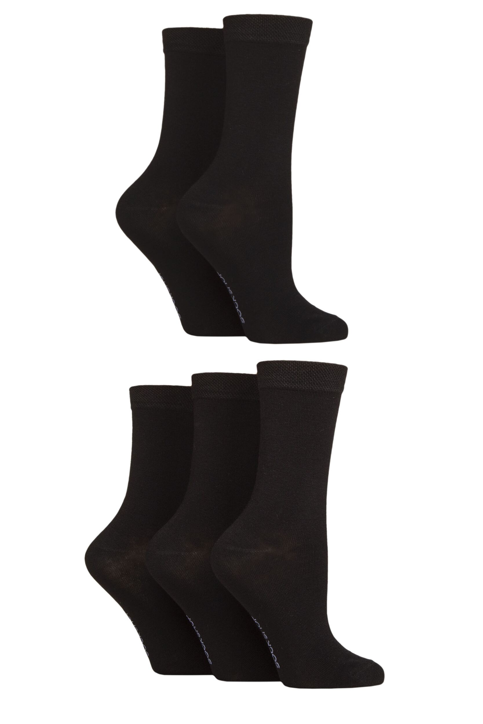 Women's 5 Pair SOCKSHOP Plain, Patterned and Striped Bamboo Socks Plain Black 4-8
