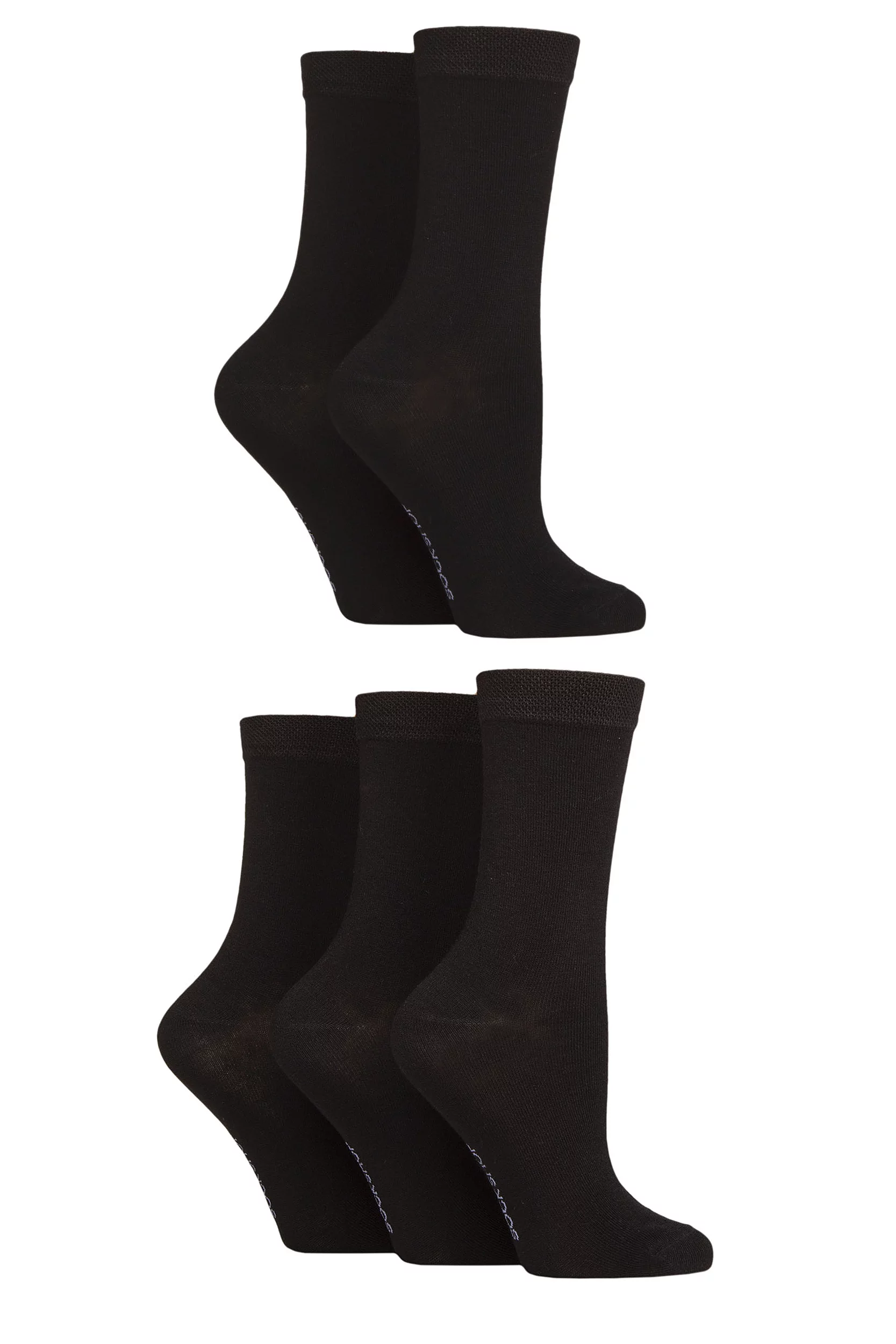 Women's 5 Pair SOCKSHOP Plain, Patterned and Striped Bamboo Socks Plain Black 4